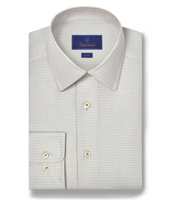 Dune & Blue Silk Blend Herringbone Micro Check Dress Shirt