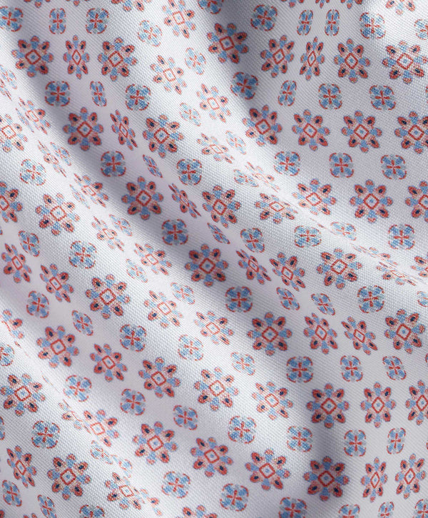 White & Coral Geometric Print Sport Shirt