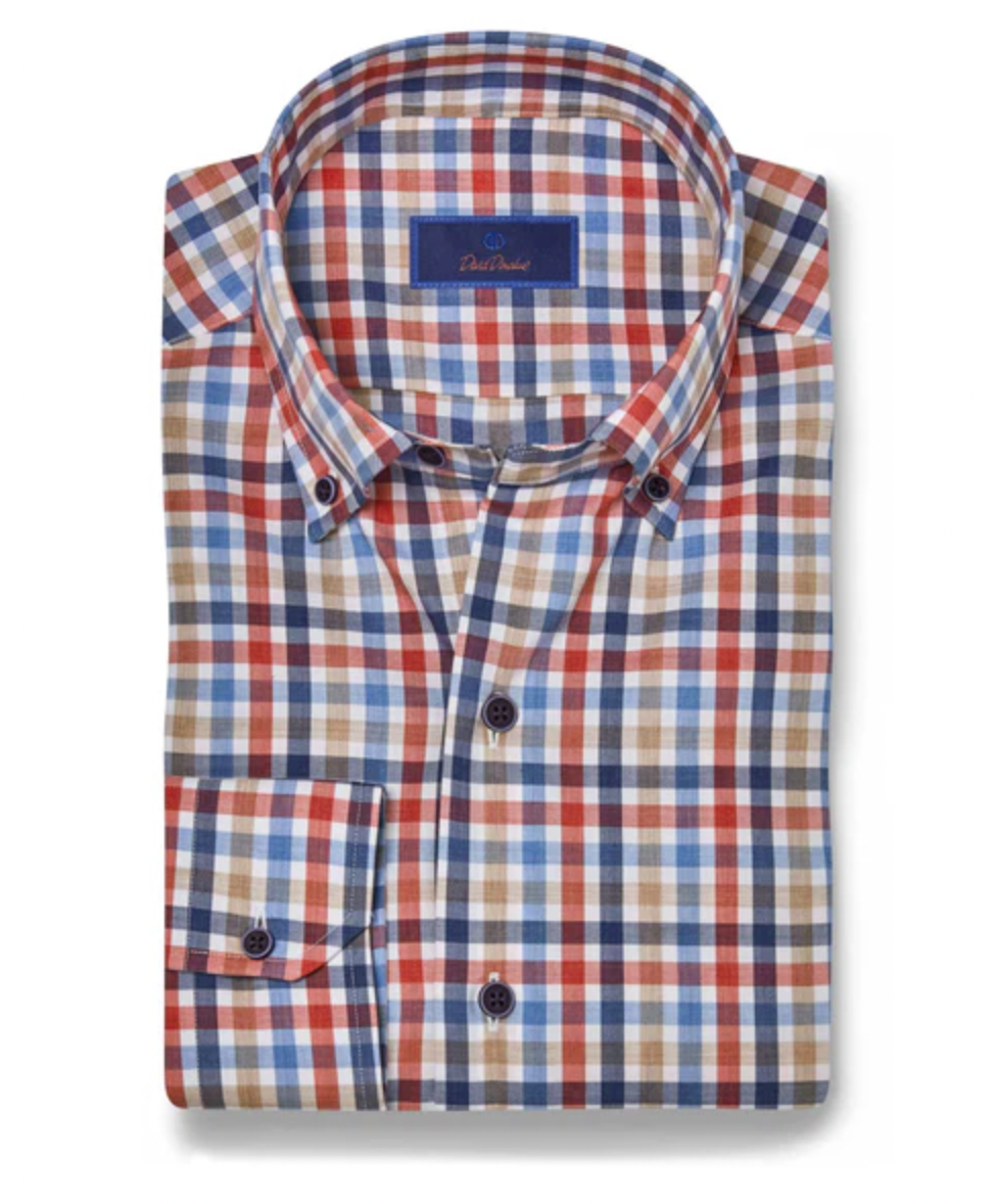 Blue & Red Herringbone Check Shirt