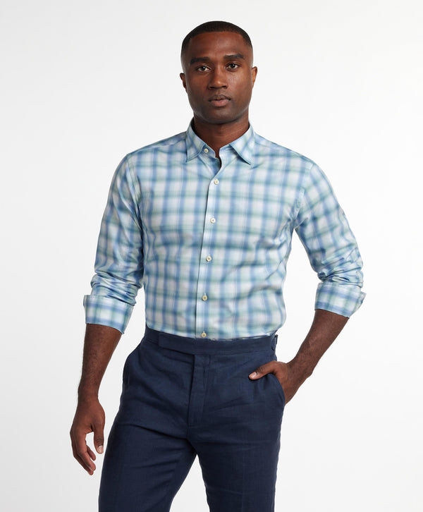 Blue & Green Ombre Plaid Sport Shirt