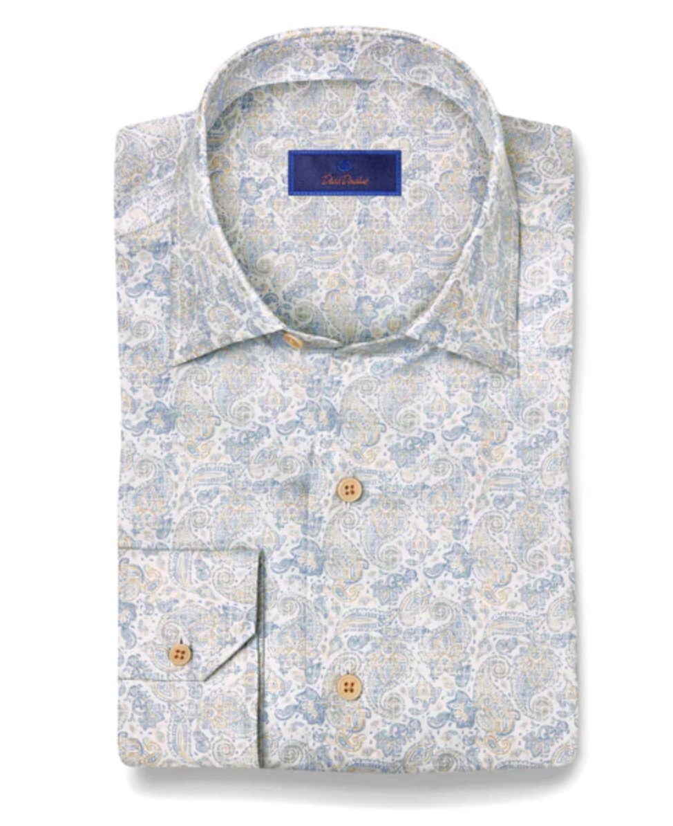 Blue & Tan Paisley Print Shirt