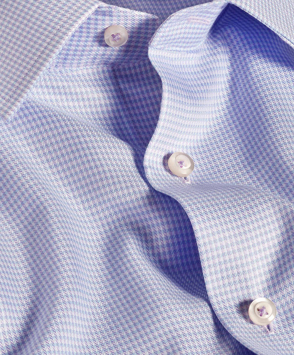 Lilac & Blue Silk Blend Herringbone Micro Check Dress Shirt
