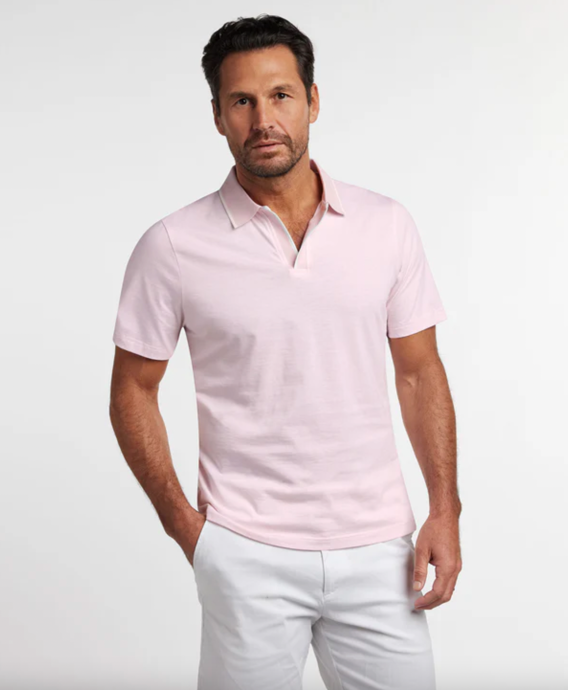 Pale Pink Hemingway Polo - 90% Cotton 10% Silk
