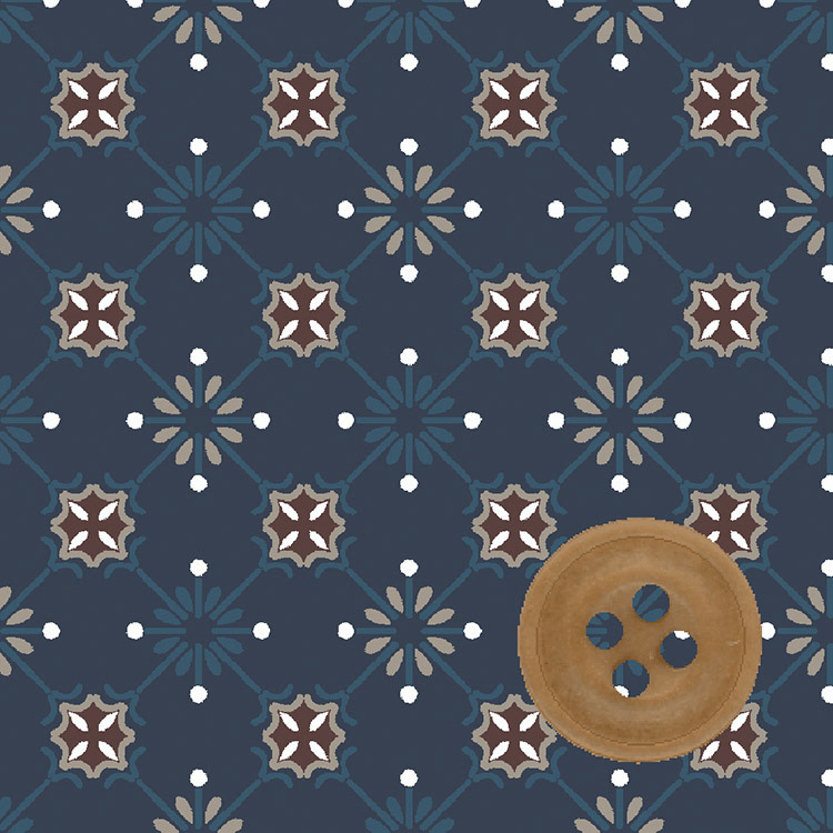 Navy Geometric Sateen Print with Corozo Button