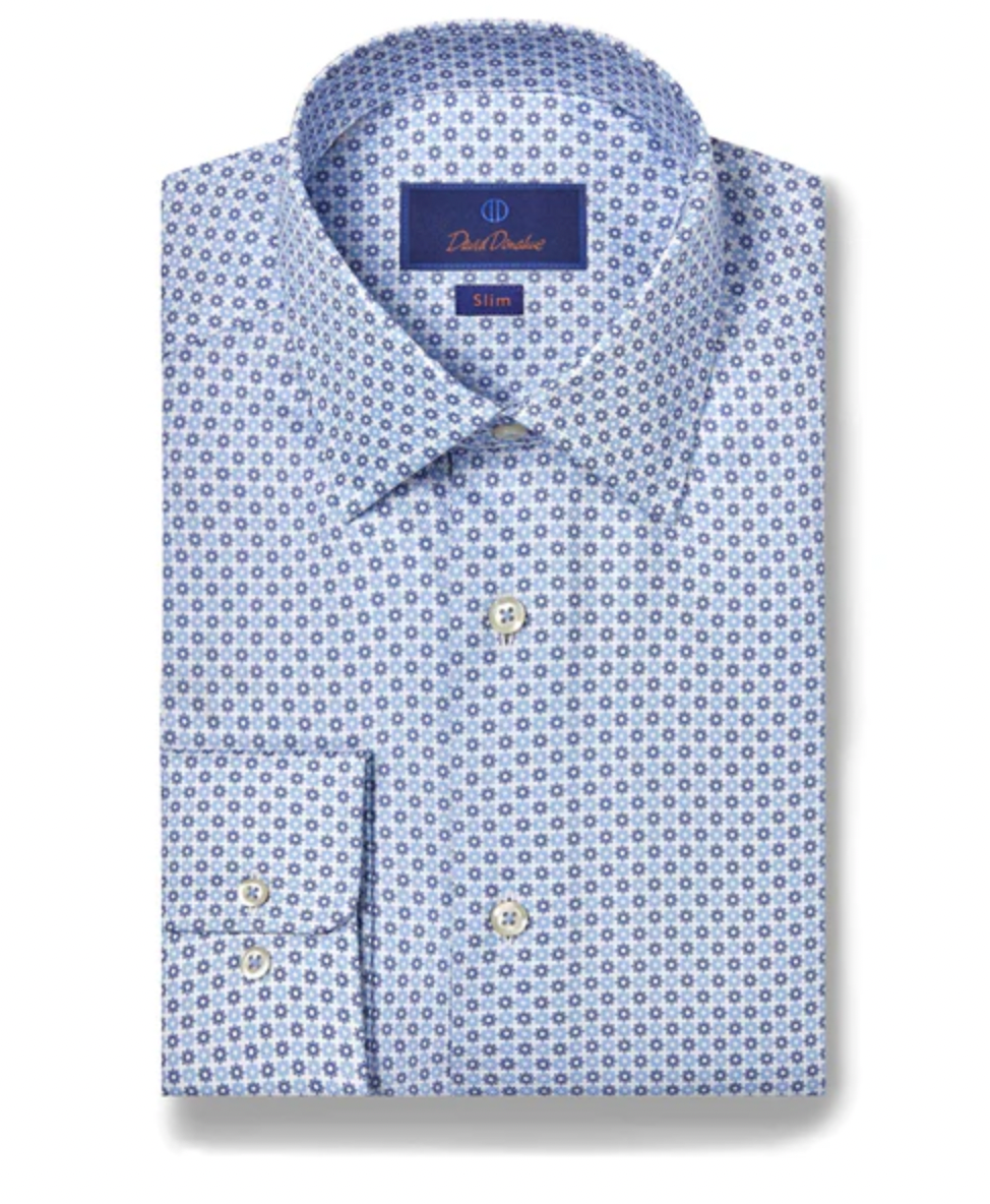 Blue Micro Medallion Print Dress Shirt