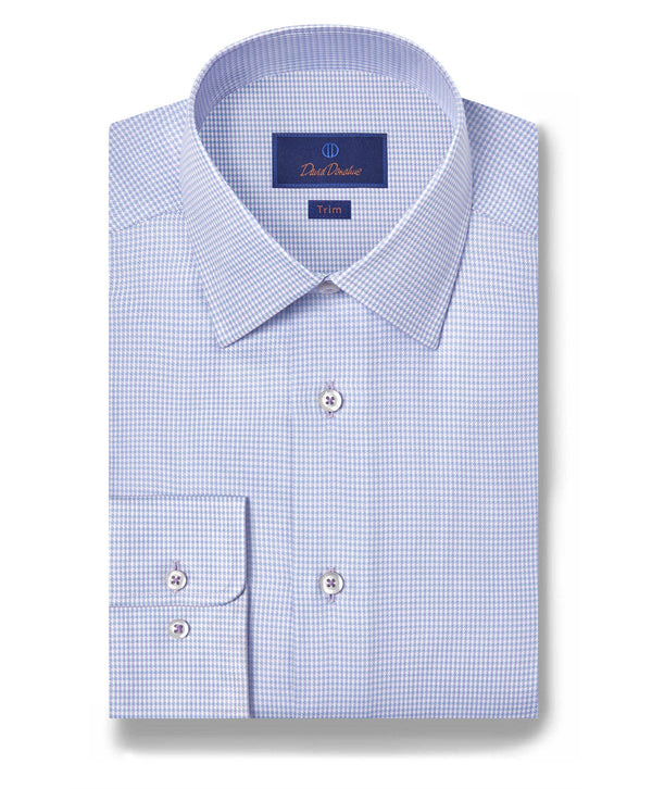 Lilac & Blue Silk Blend Herringbone Micro Check Dress Shirt