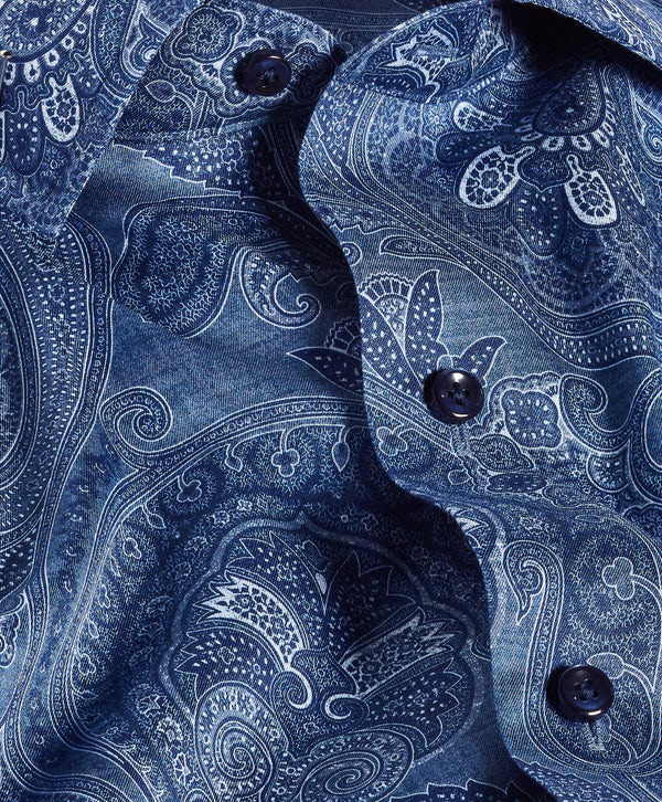 Navy Paisley Print Sport Shirt