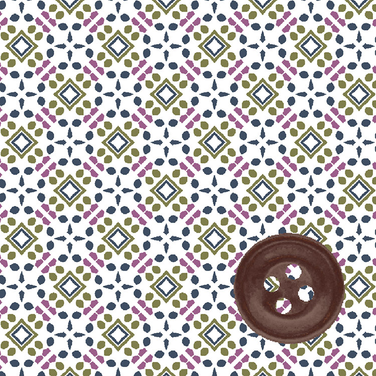 Sage/Multi Geometric Sateen Print with Corozo Button