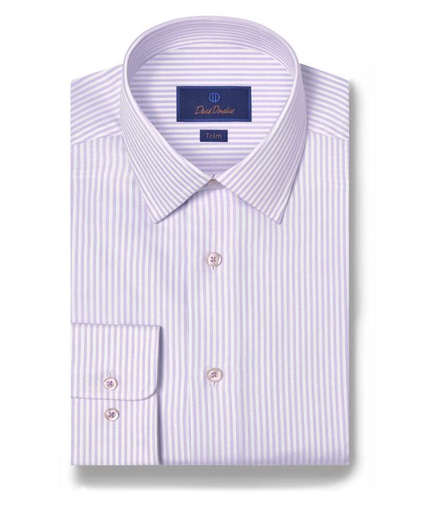 Lilac & White Silk Blend Herringbone Stripe Dress Shirt