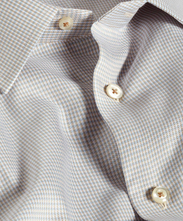 Dune & Blue Silk Blend Herringbone Micro Check Dress Shirt
