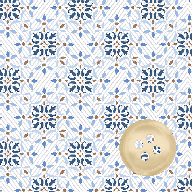 White & Sky Geometric Herringbone Print with Champagne Shiny Button