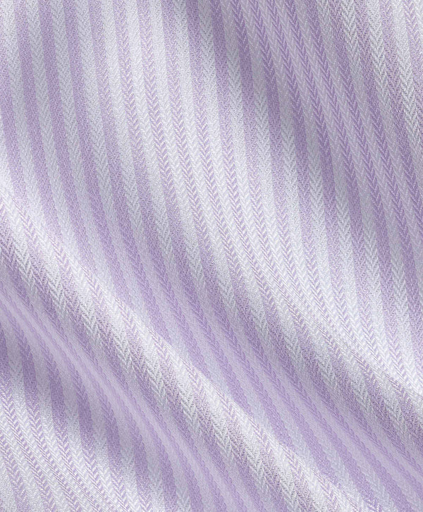 Lilac & White Silk Blend Herringbone Stripe Dress Shirt