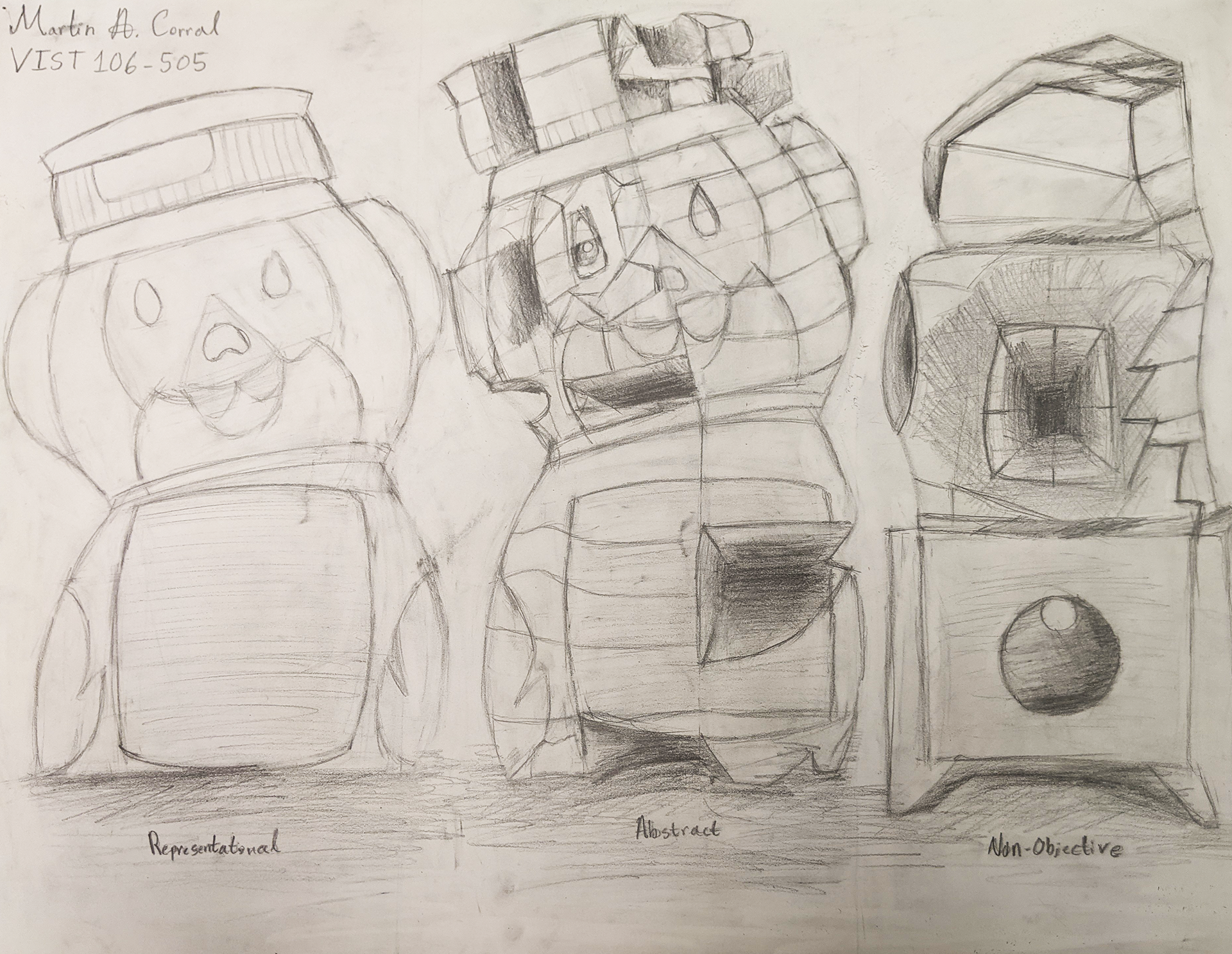 3 Degrees of Representation Paraffin Wax Honey Bear Bottle Sculptures Drawing, 2023, Drawing Paper/Graphite Pencil, 24"x18" in.