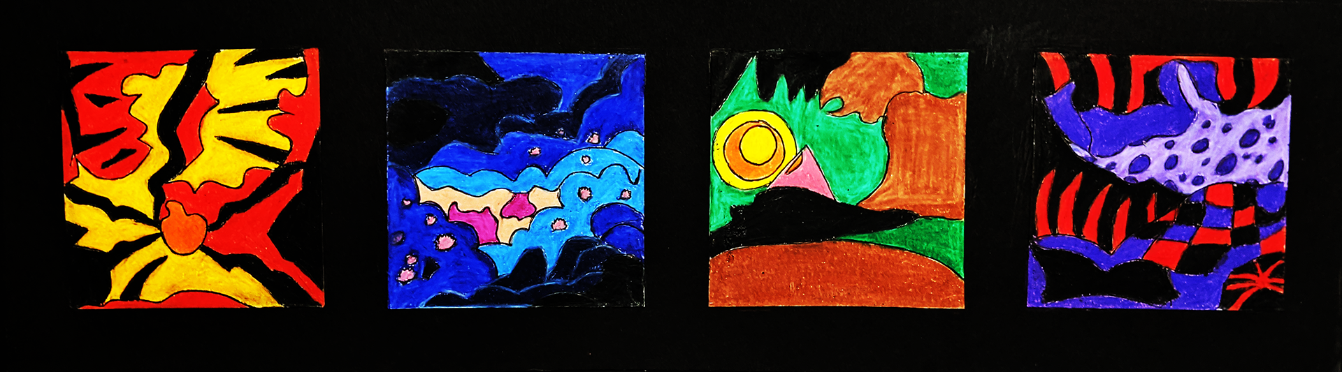 Non-Objective Story, 2022, Bristol Paper/Black Dry Media/Black Matboard/Prismacolor Colored Pencils/Rubber Cement, 4"x4" in.