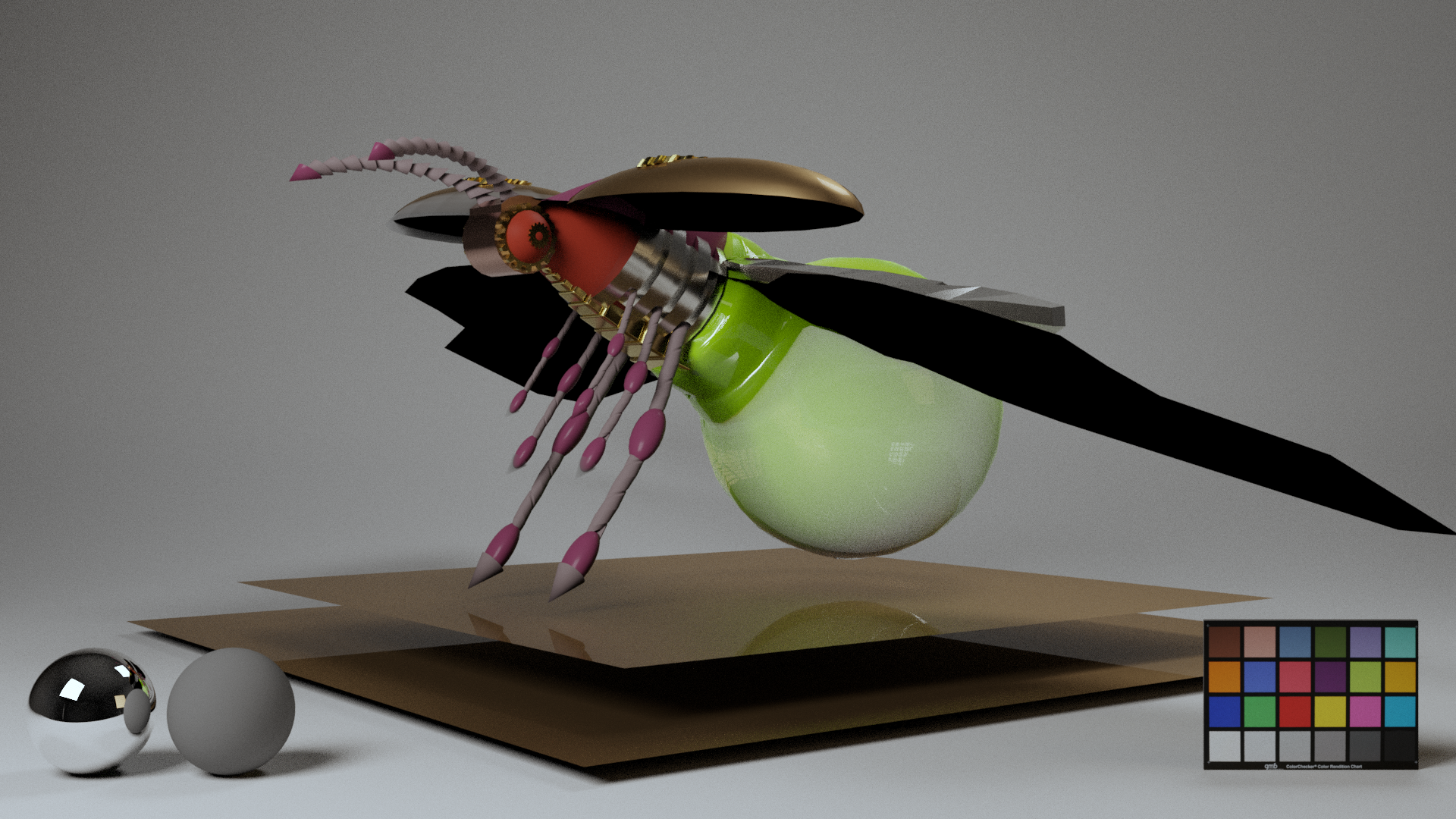 Surfacing Pass 01 of Steampunk Firefly, 2023, Created in Autodesk Maya, RenderMan