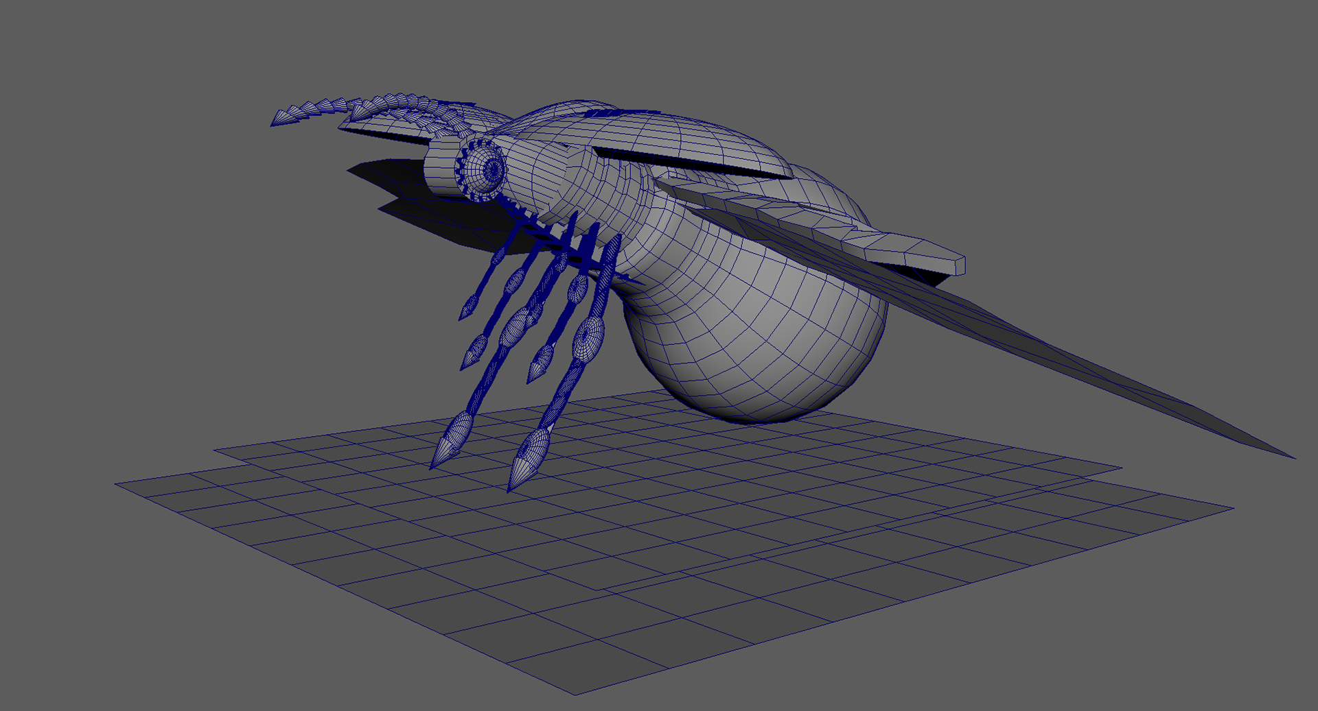 Wireframe Model of a Steampunk Firefly, 2023, Created in Autodesk Maya