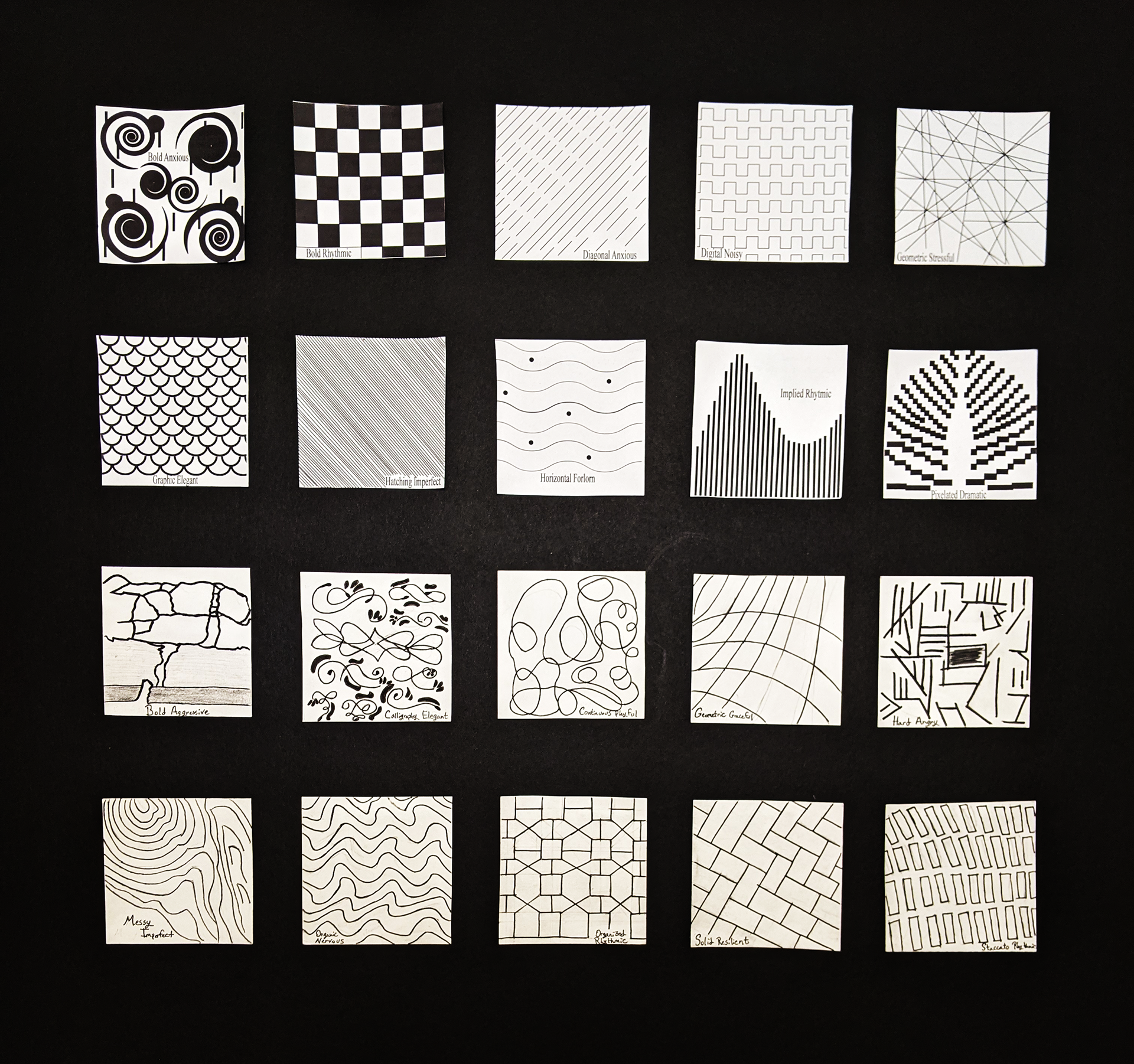 Descriptive and Expressive Quality of Line, 2022, Black Dry Media/Digital Prints, Created in Adobe Illustrator, 4"x4" in.