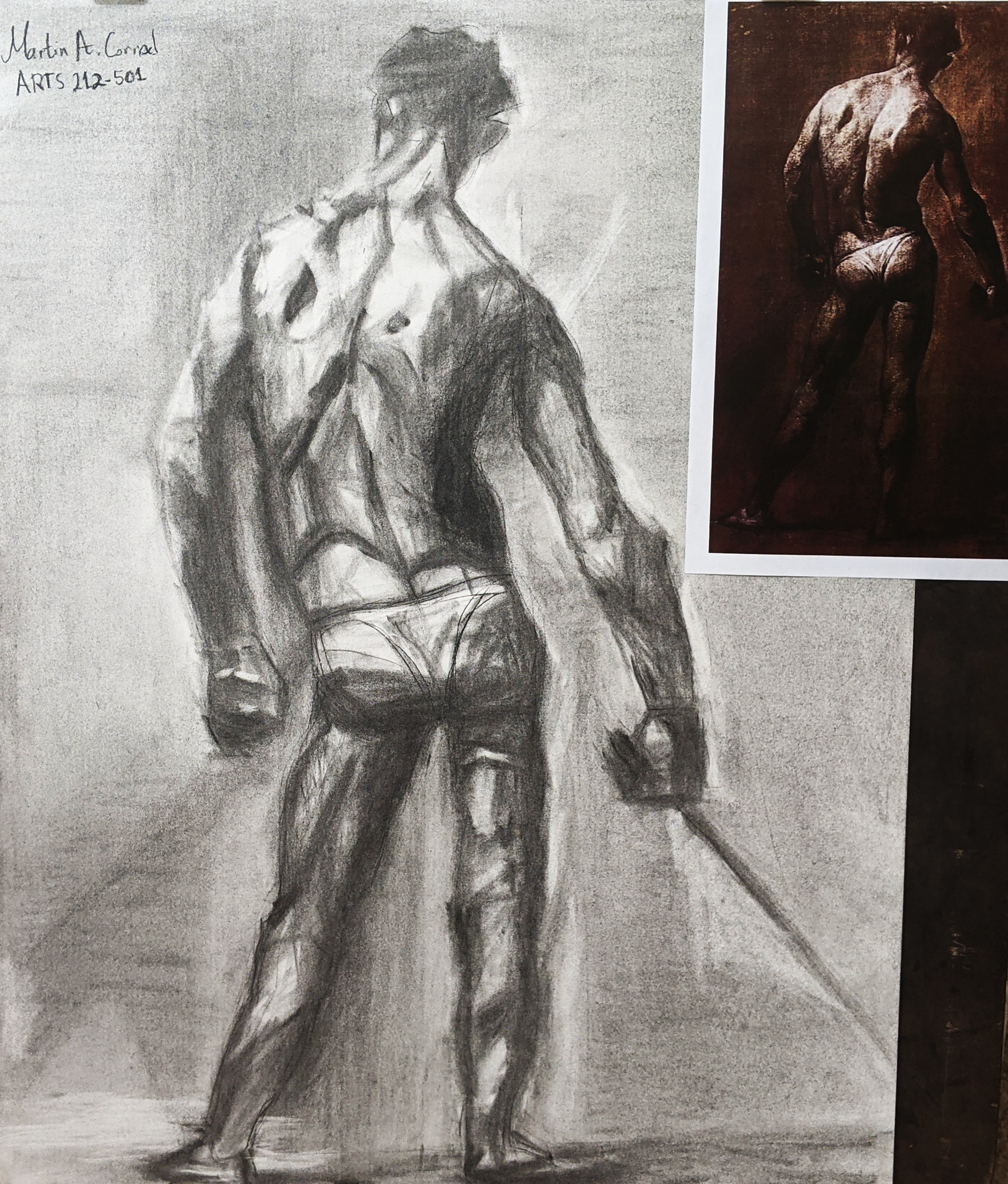 Life Drawing Midterm Master Copy Project, 2023, Drawing Paper/Chamois Cloth/Blending Stumps/Vine Charcoal/Compressed Charcoal Pencil (Conté à Paris), 24"x18" in.