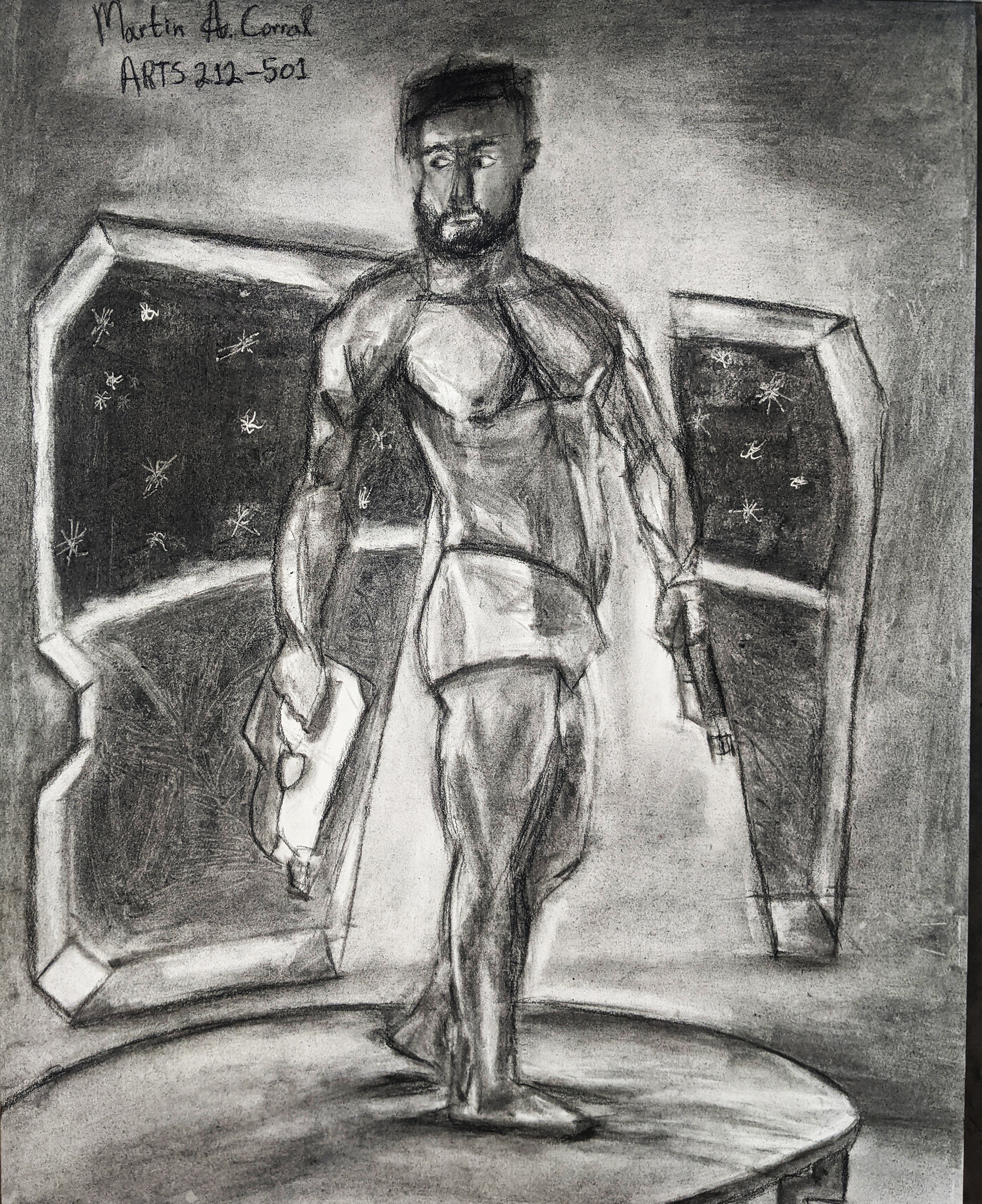 Life Drawing Final Figure-Pose Project, 2023, Drawing Paper/Chamois Cloth/Blending Stumps/Vine Charcoal/Compressed Charcoal Pencil (Conté à Paris), 24"x18" in.