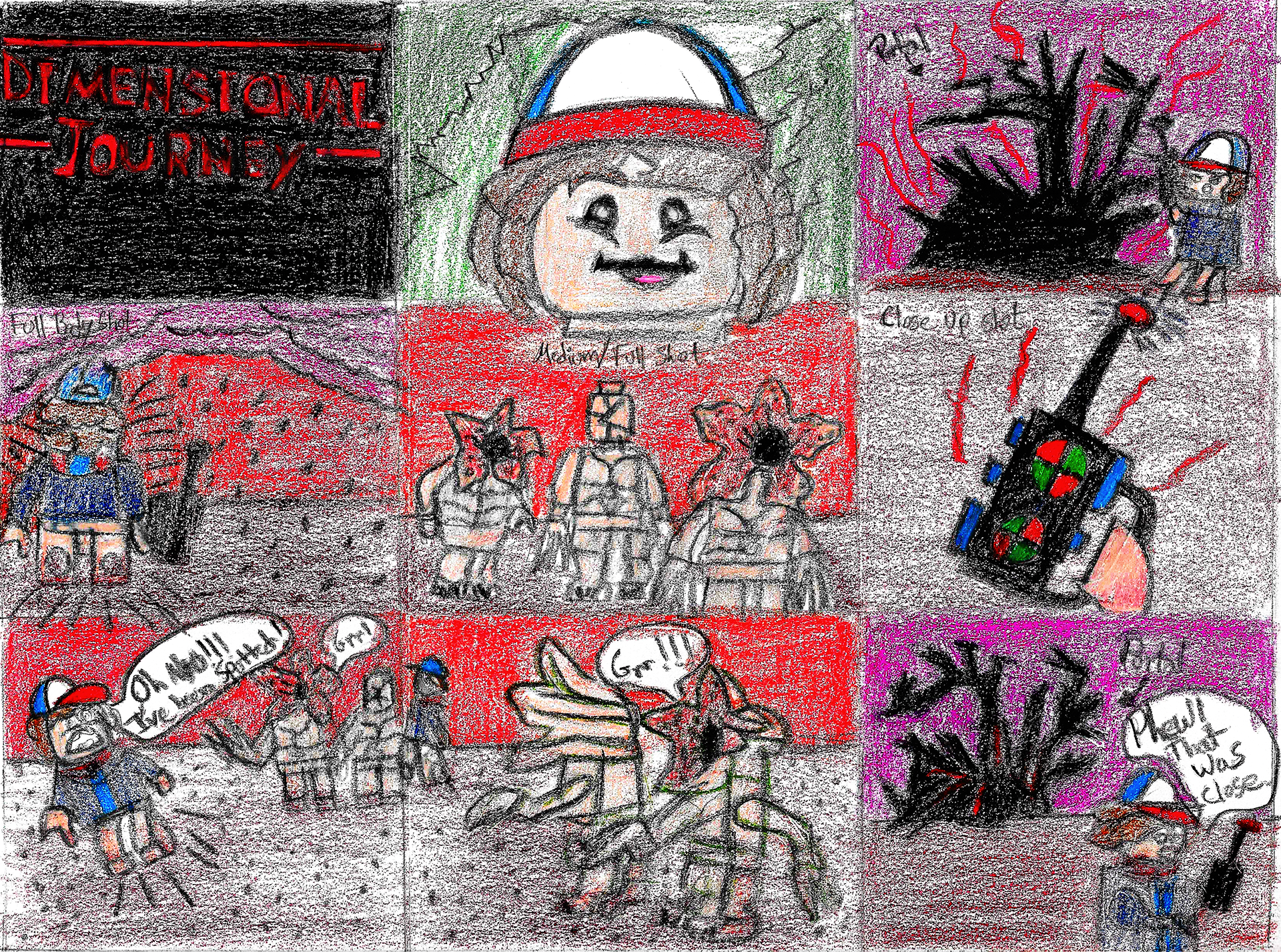 Dimensional Journey Stop-Motion Animation Storyboard Sketches, 2024, Sketchbook Paper/Prismacolor Colored Pencils, 9"x12" in.