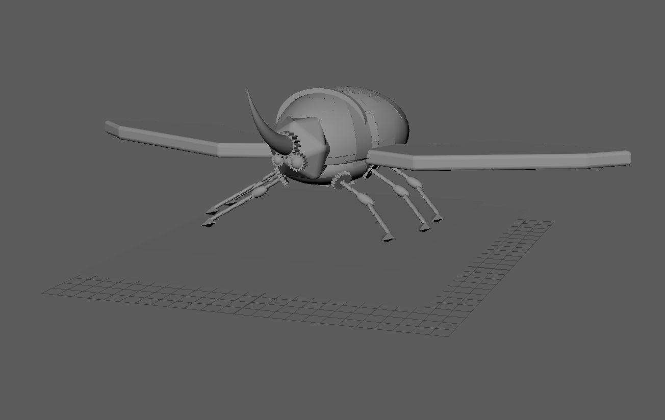 Shaded Model of Steampunk Rhinoceros Beetle, 2023, Created in Autodesk Maya