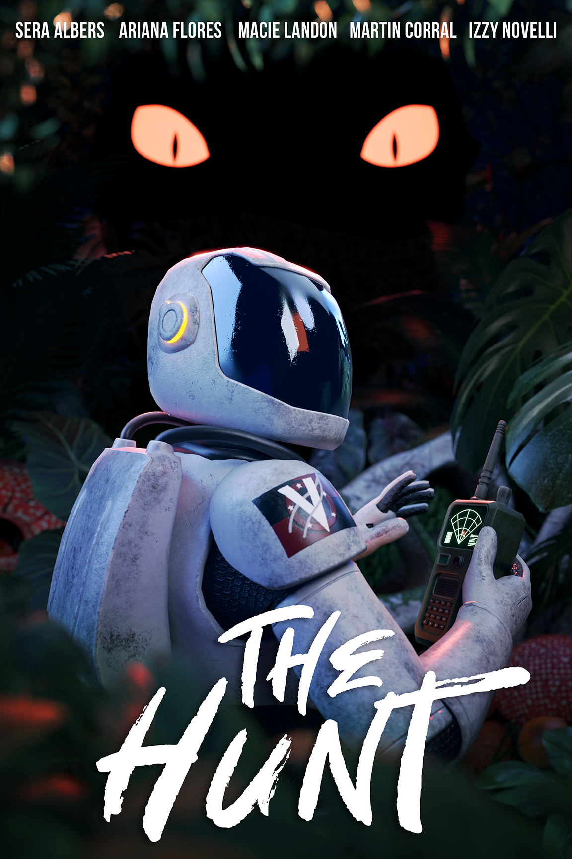 "The Hunt" Official Animated Short Film Poster | Showcased at the Viz-A-Go-Go 31 Screening at the Rudder Theatre | VFX Lead/Assisted with Animation, Modeling, Layout and SFX (Concept by: Sera Albers, Ariana Flores, Macie Landon), (Team Robyte - Sera Albers/Ariana Flores/Macie Landon/Martin A. Corral/Izzy Novelli), 2024, Created in Autodesk Maya, RenderMan, Adobe Photoshop