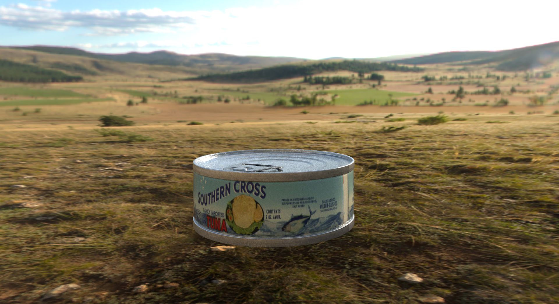 Surfaced Tuna Food Can (3D Model NOT mine), 2024, Created in Adobe Substance 3D Painter