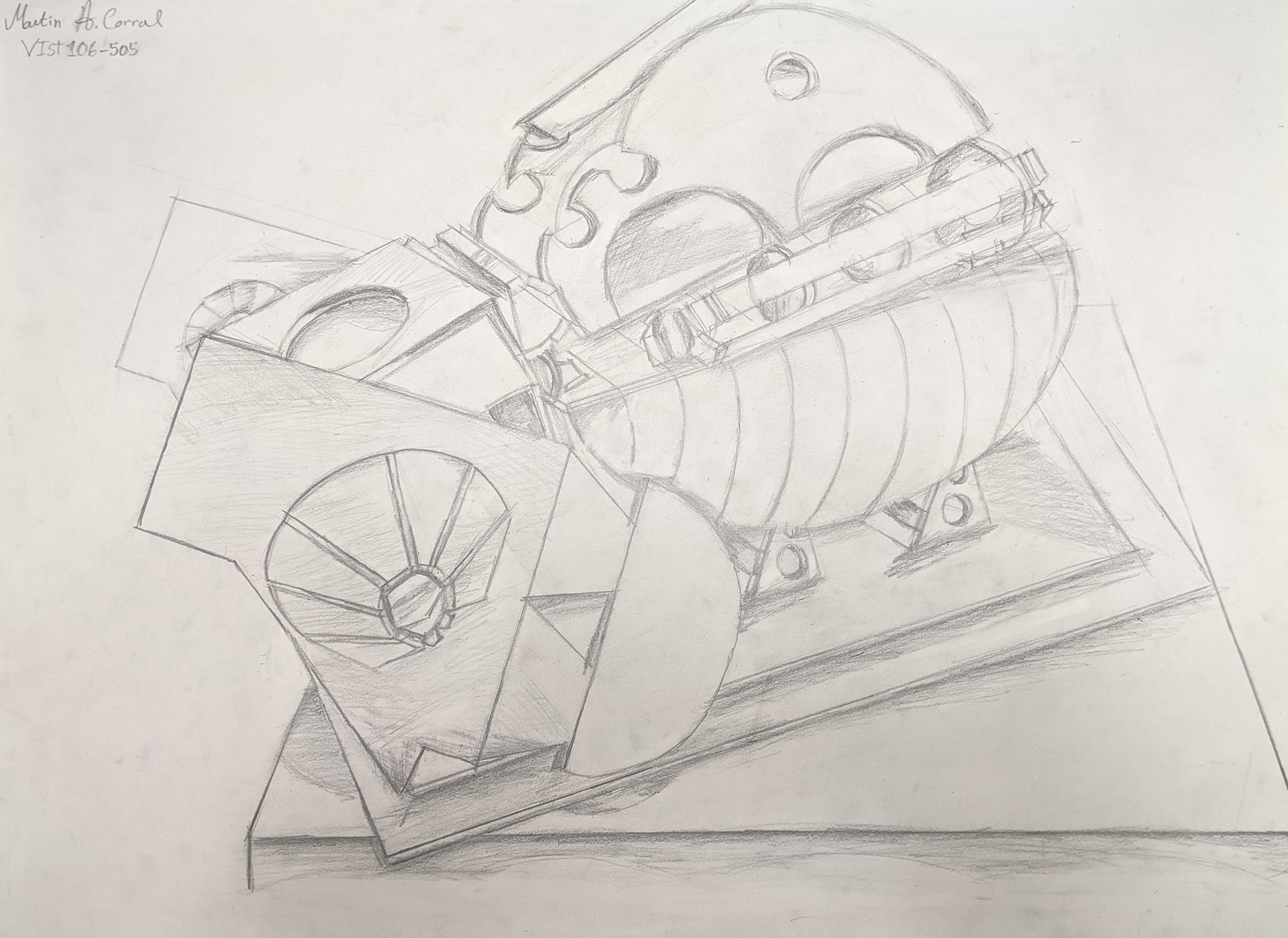 Rhinoceros Beetle Contemporary Sculpture Scaled Drawing, 2023, Drawing Paper/Graphite Pencil, 24"x18" in.