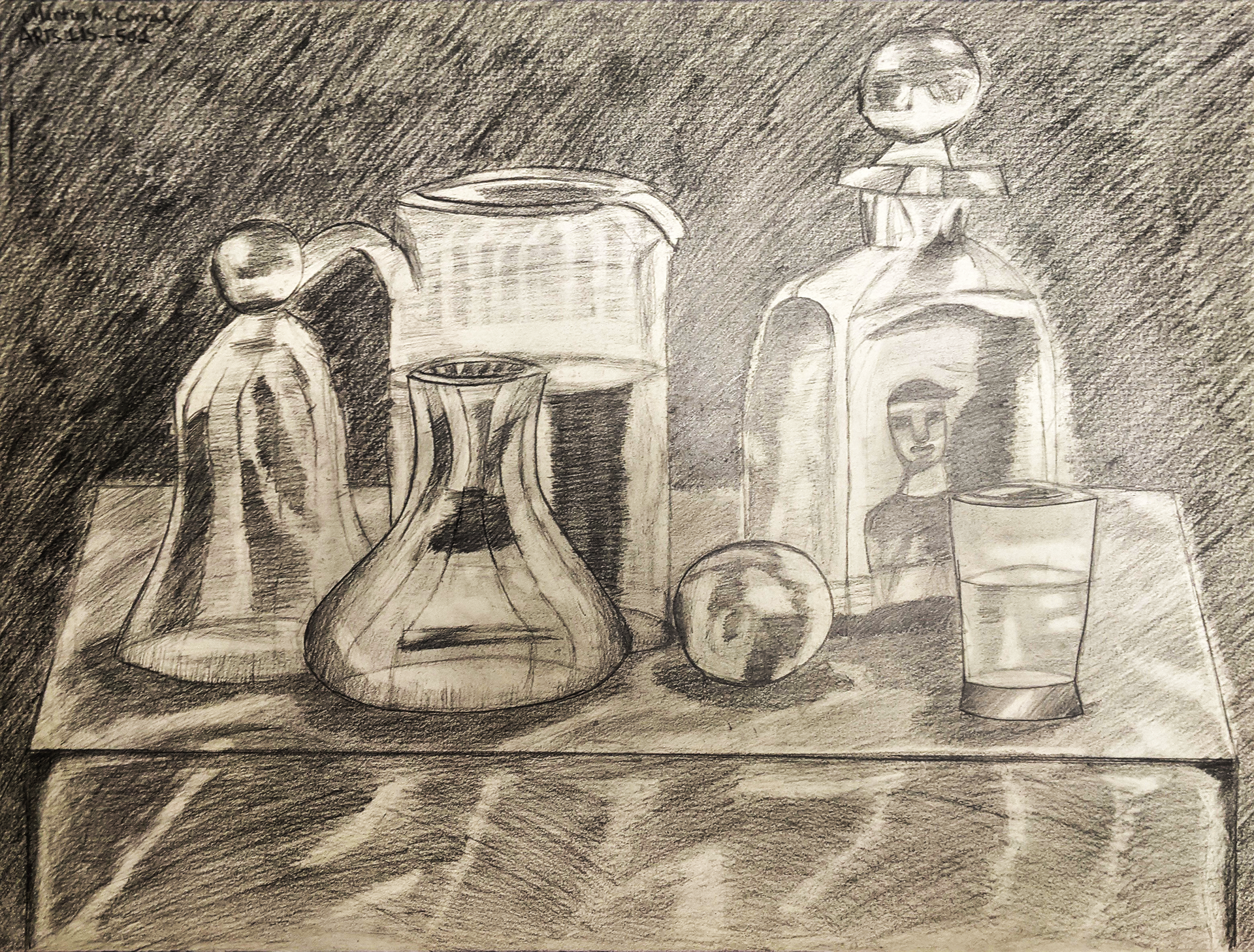 Glass Still-Life Objects with Emphasis on Surface, 2022, Drawing Paper/Graphite Pencil, 24"x18" in.