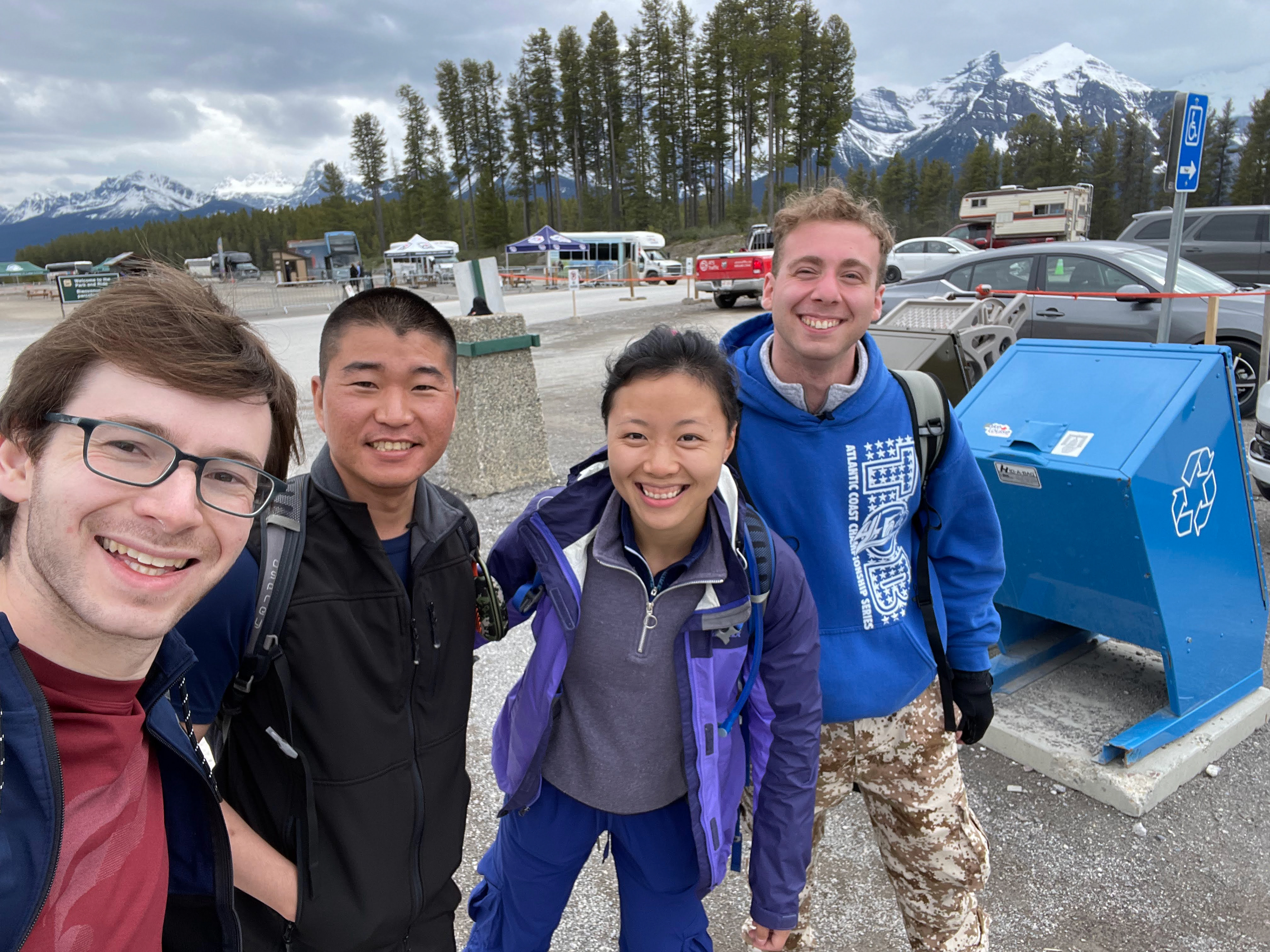 Katie and friends coming back from a hike in Banff National Park, 2024.