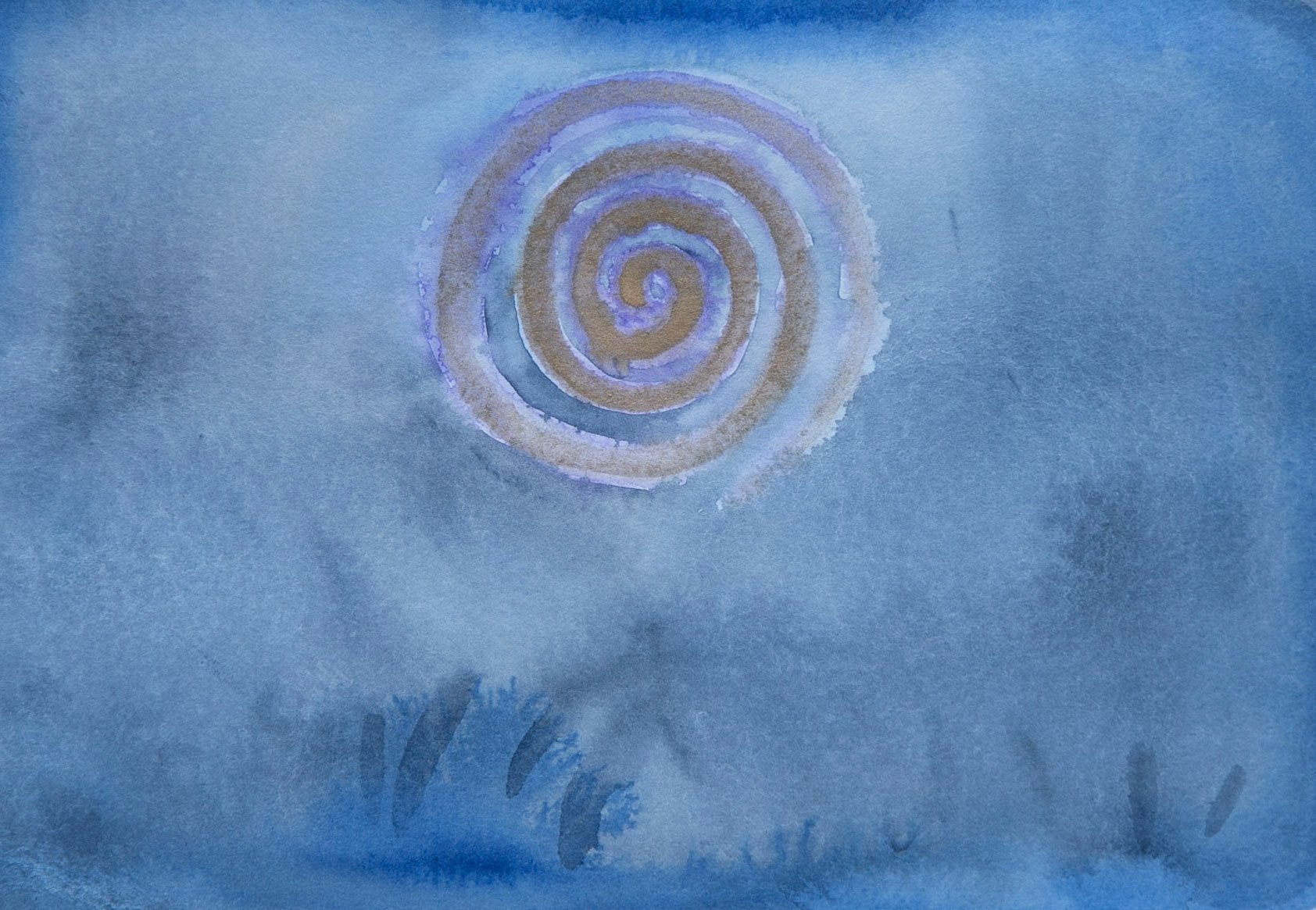 painting of a gold spiral on a blue field