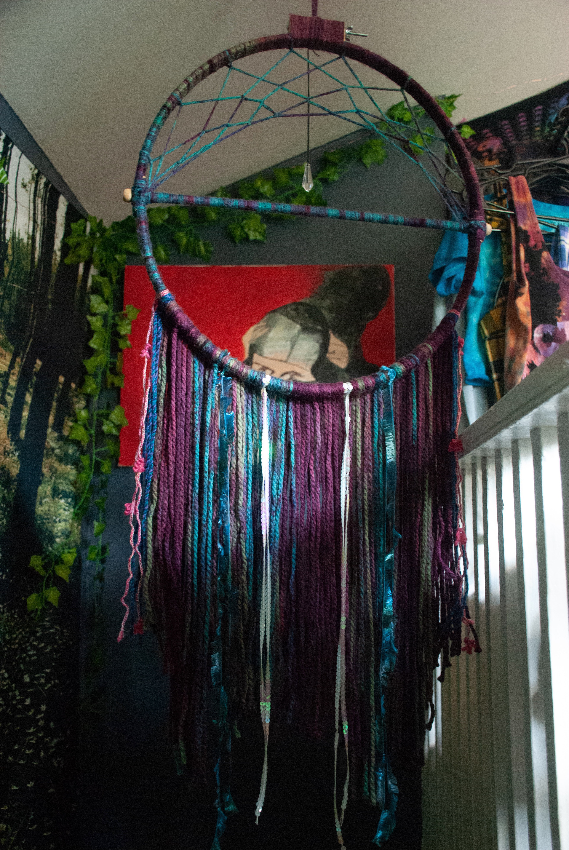 X-Large dreamcatcher with crystal pendulum. August 2019.