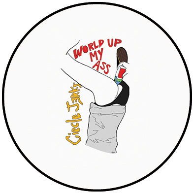 Circle Jerks inspired illustration as 1" pin mockup.