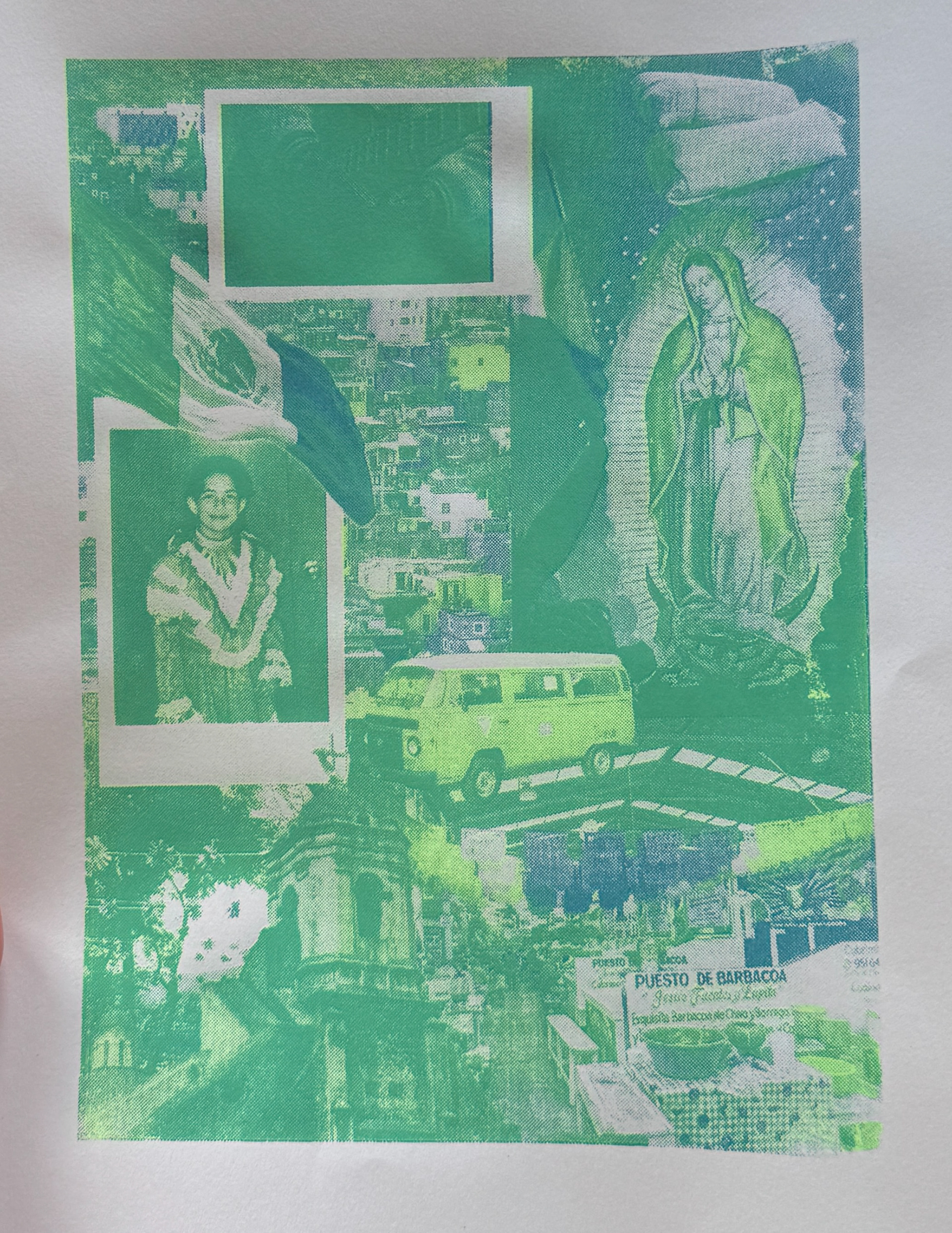 Two color silk screen print on drawing paper.