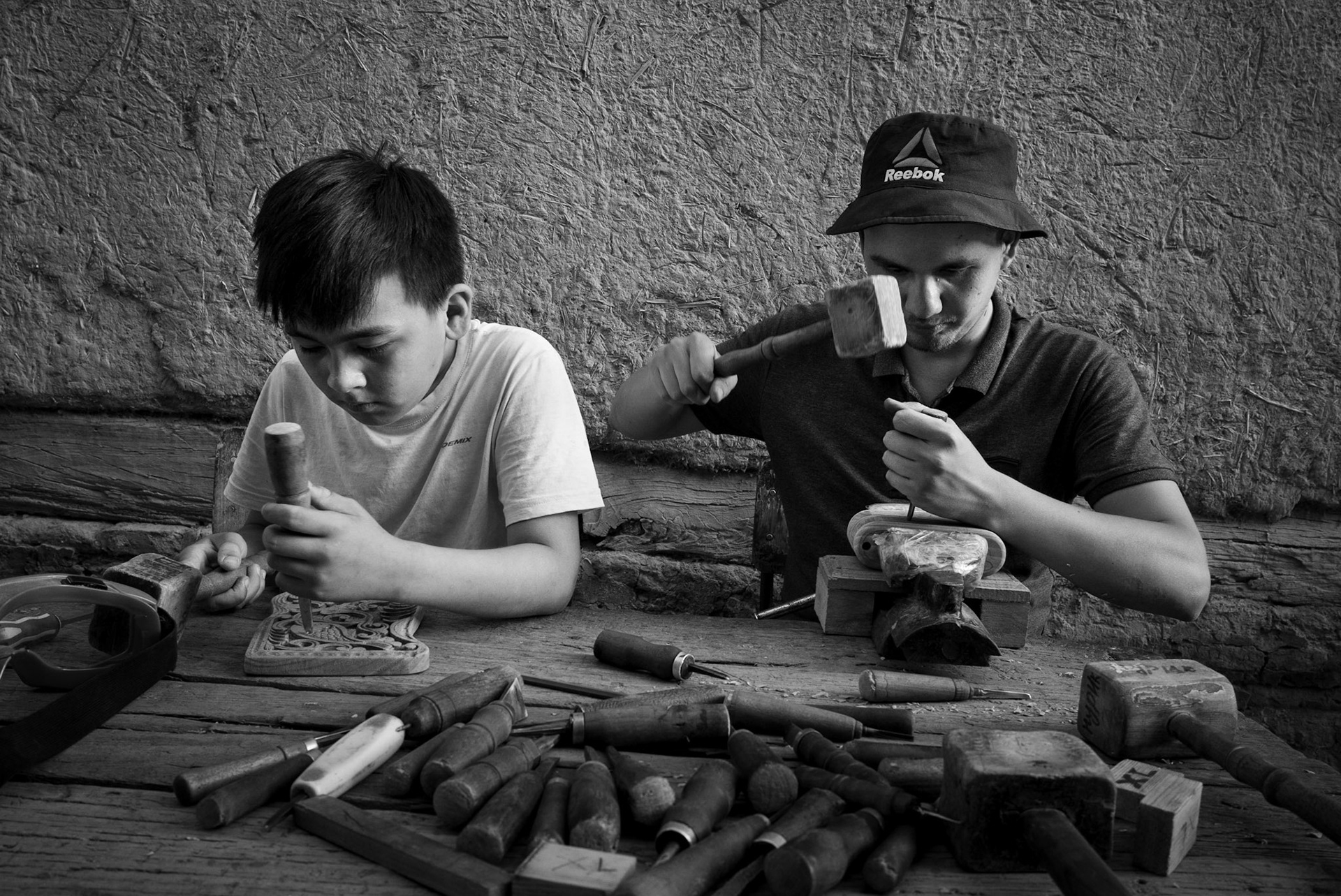 Apprentice wood carvers, Khiva, Uzbekistan
