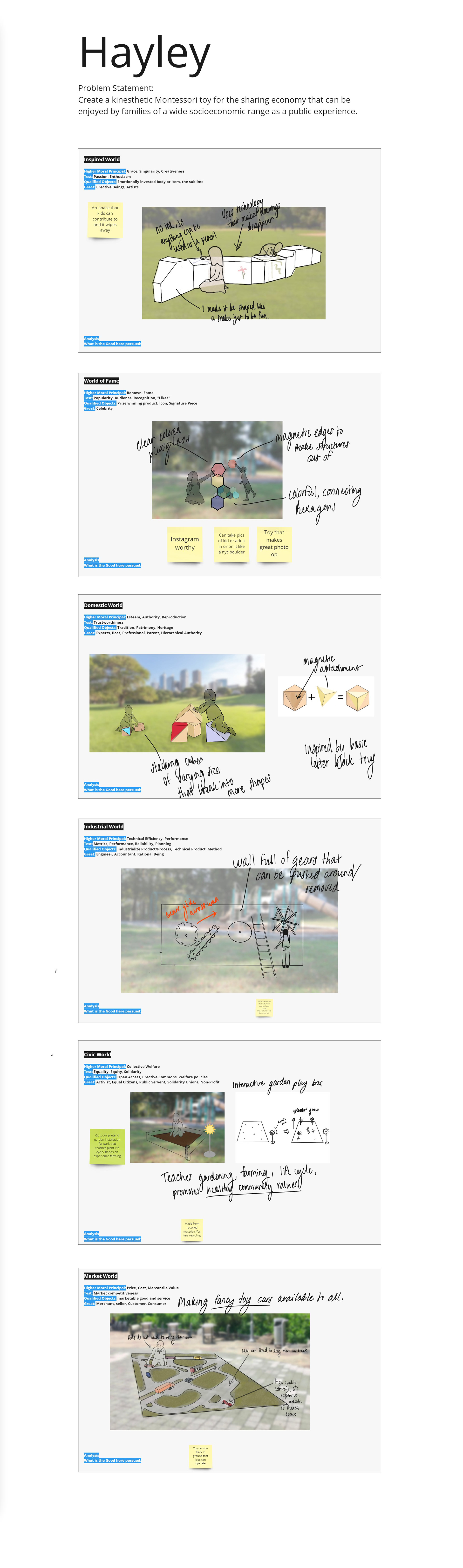 I explored different ways that the collaborative art piece could be shared, but with the original concept of keeping the toy secured in one park area permanently in a playground made of largely kinesthetic toys.