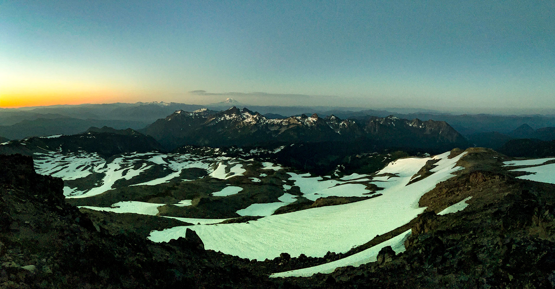 30 minutes before sunrise, the Tatoosh Range is bathed in early light. iOS 13 sensor.