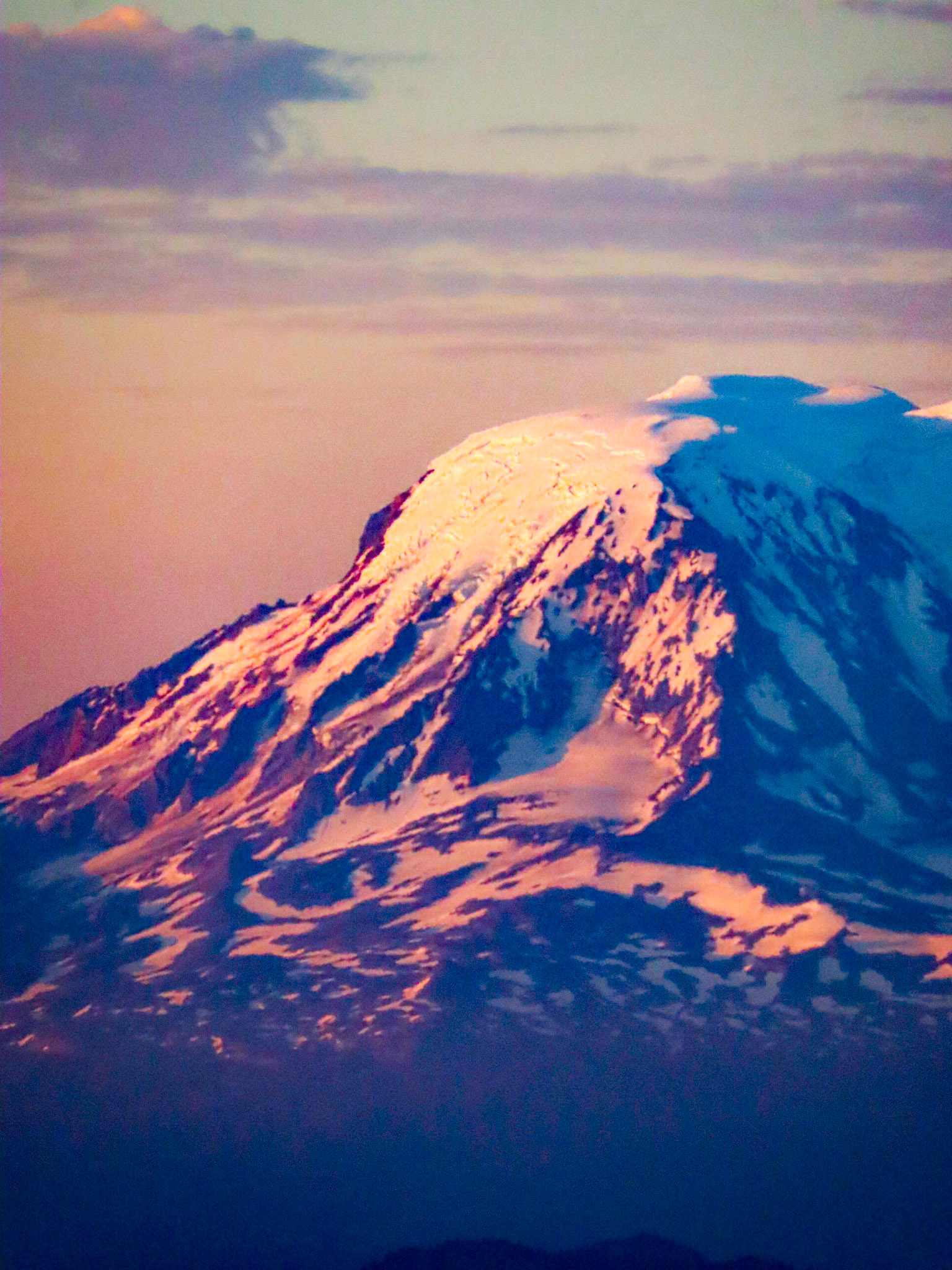 First light illuminates the Lava Glacier and Adams Glacier on the north side of Mt Adams (12,276').