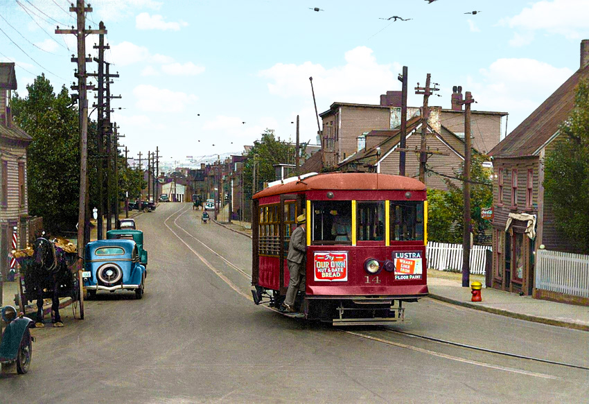 Street car in the late 1930's - colorised