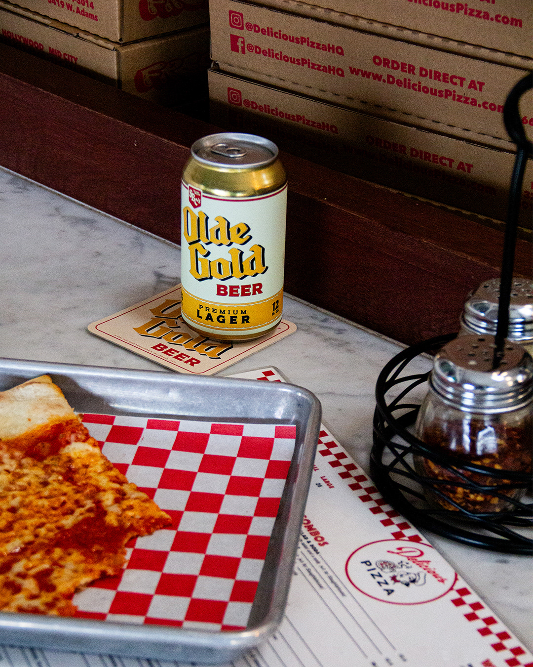Olde Gold Beer at Delicious Pizza