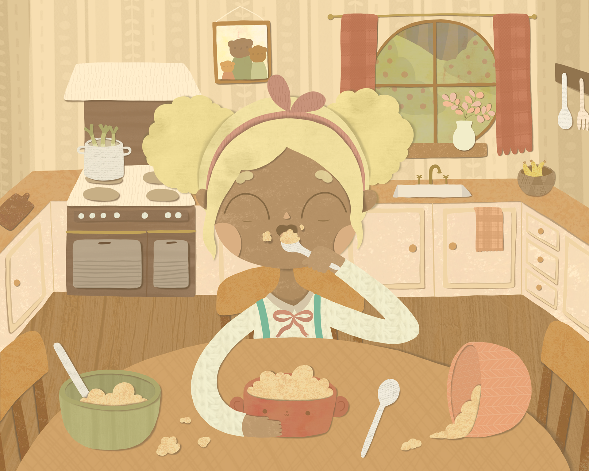 Goldilocks eats Baby Bear's porridge