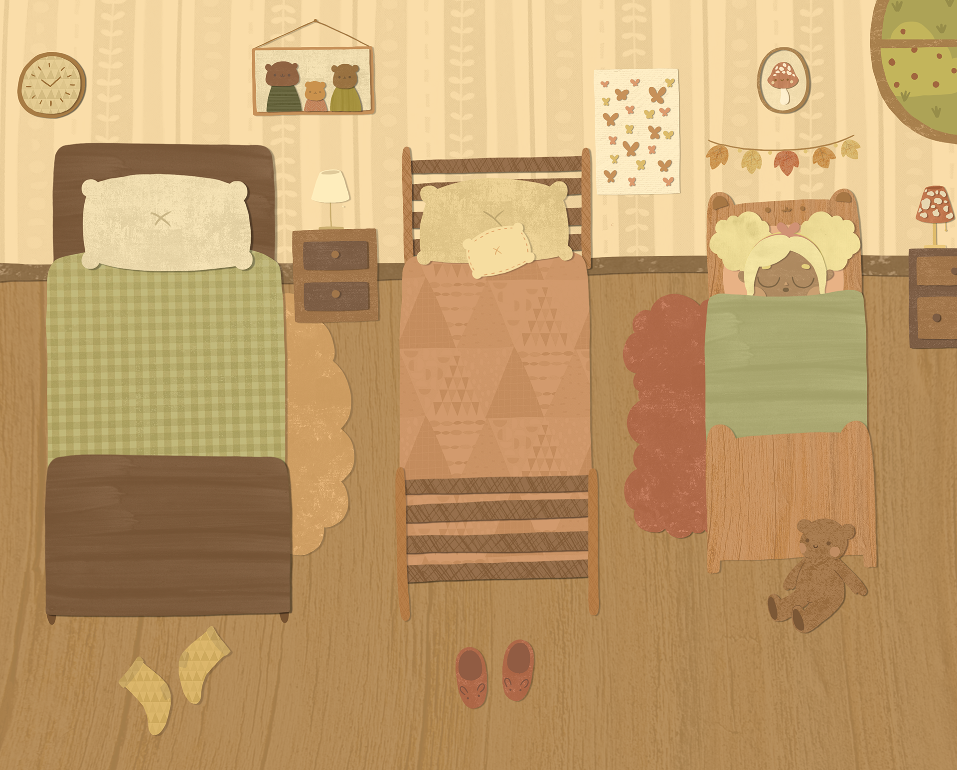 Goldilocks sleeps in Baby bear’s bed