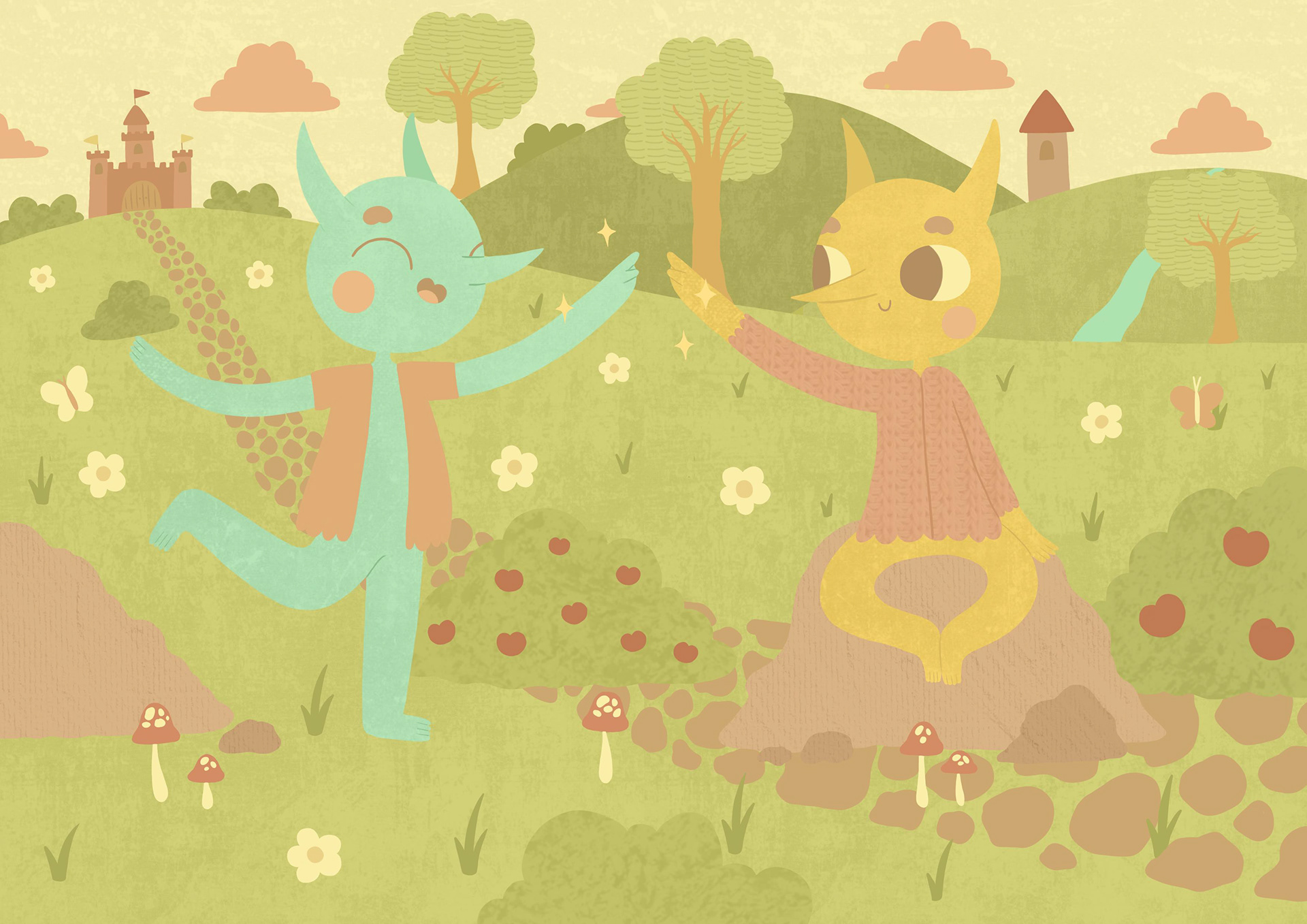 Interacting Goblin Illustration which was split in half, to form two separate cards