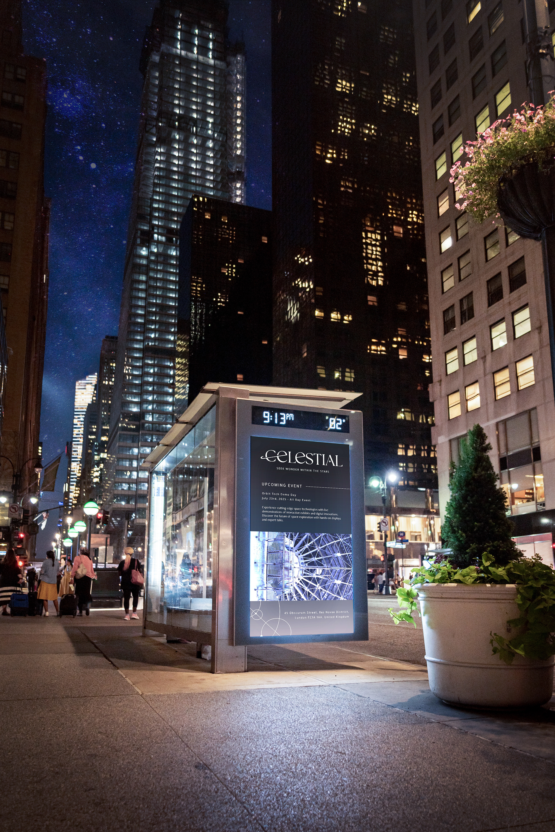 Street advertisement of an upcoming event at Celestial planetarium.