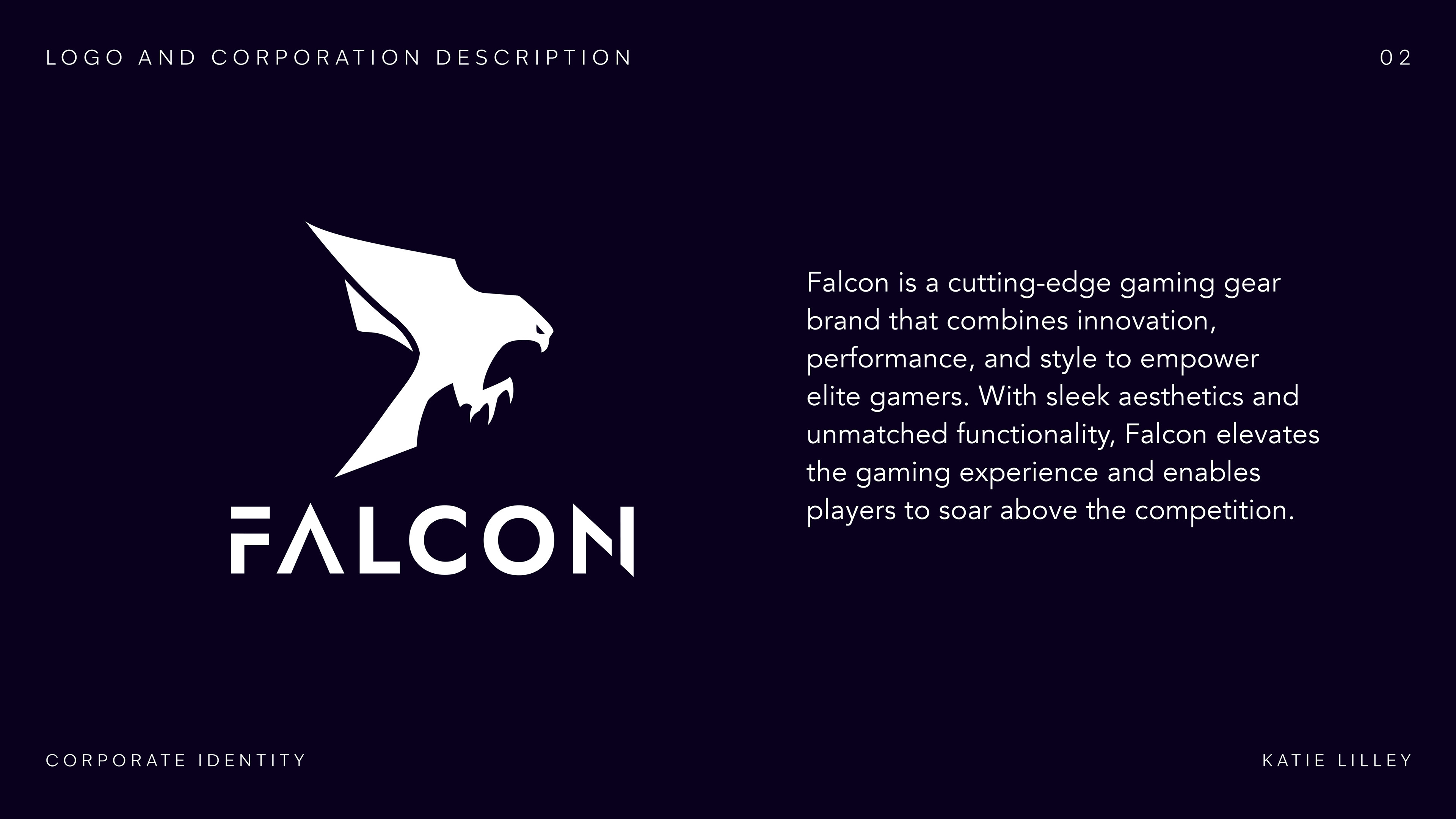 Falcon logo with company blurb beside it.