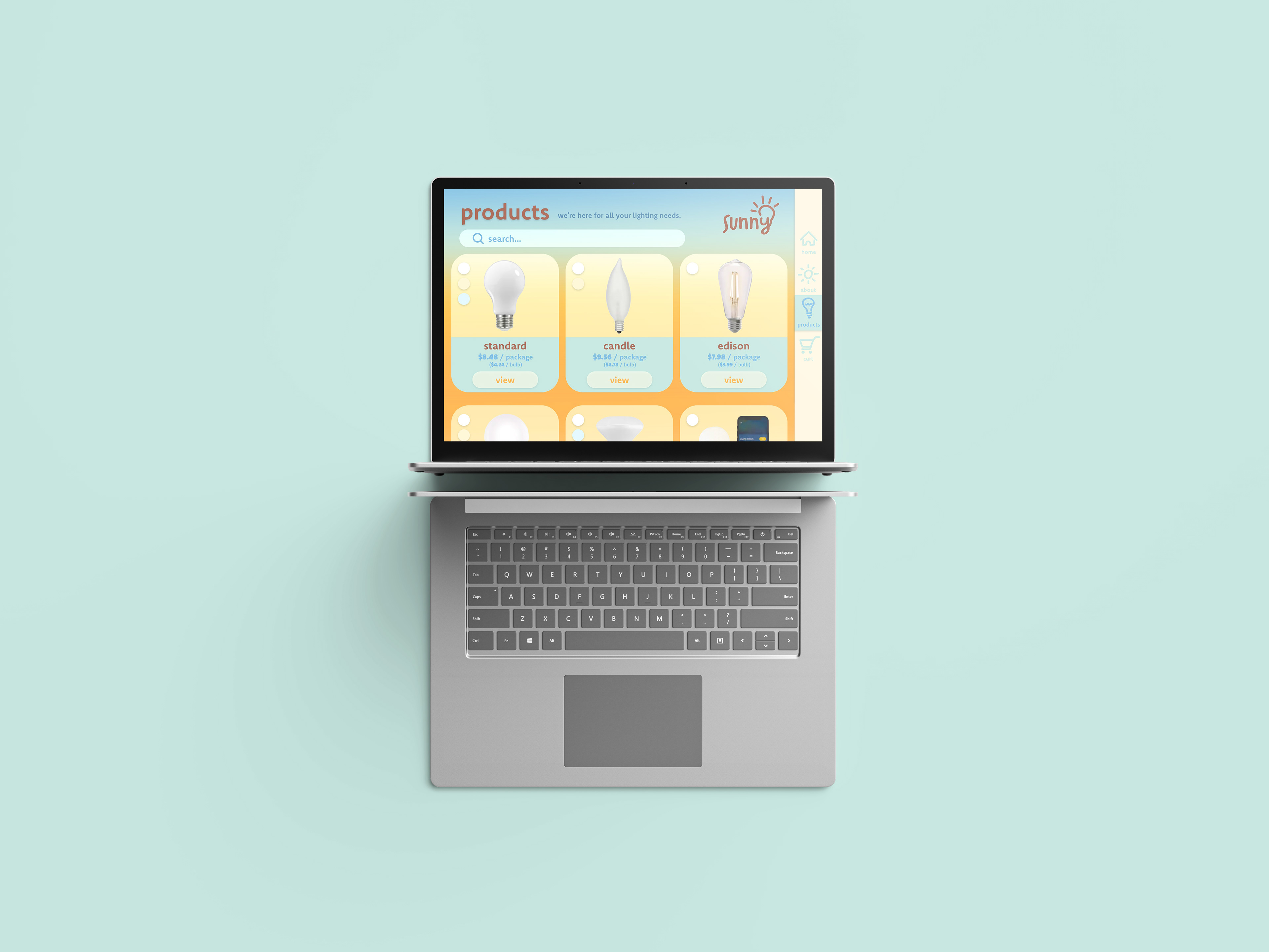 Computer showing the Sunny website product list page.