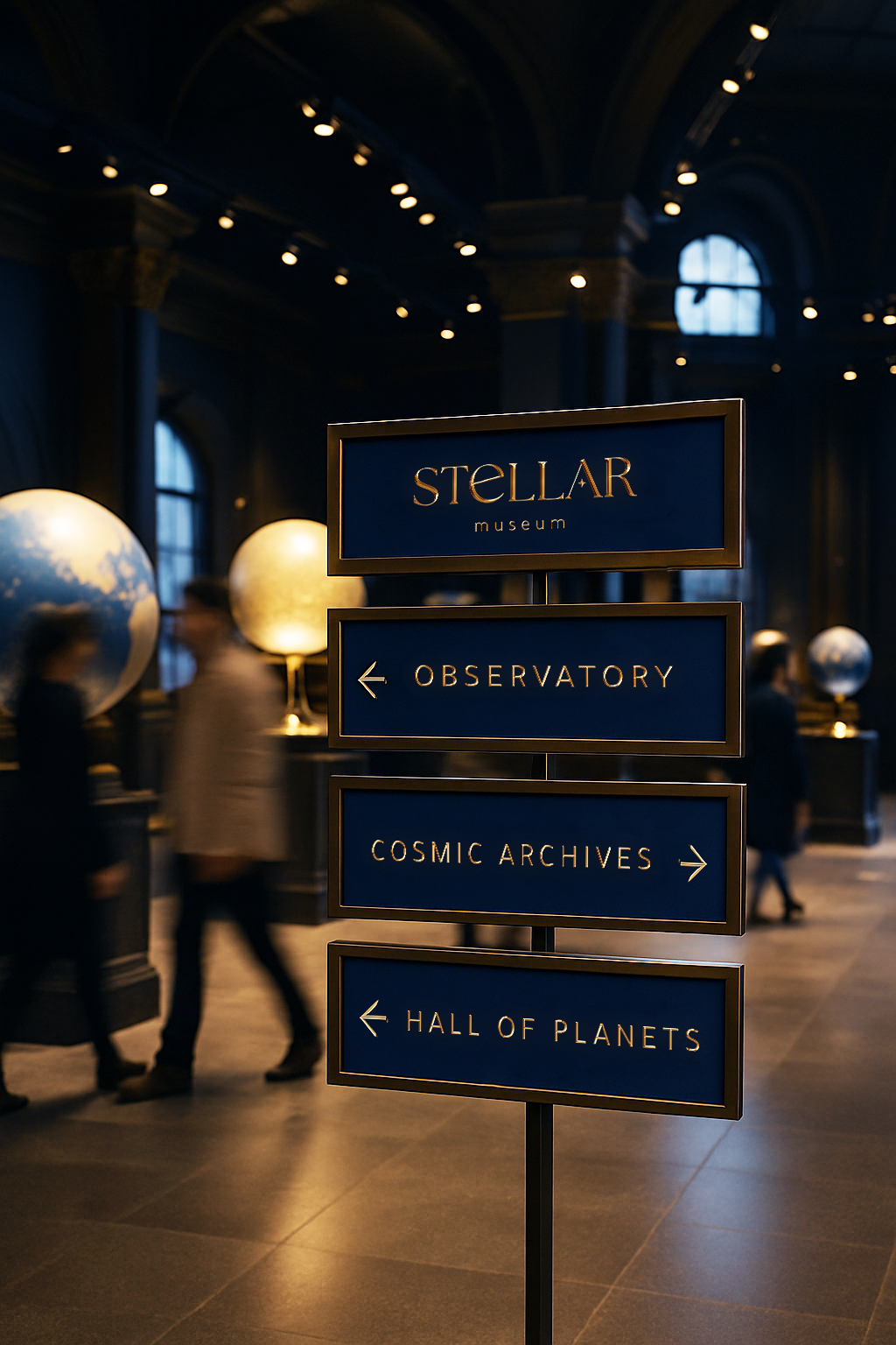 Wayfinding signage for Celestial planetarium.