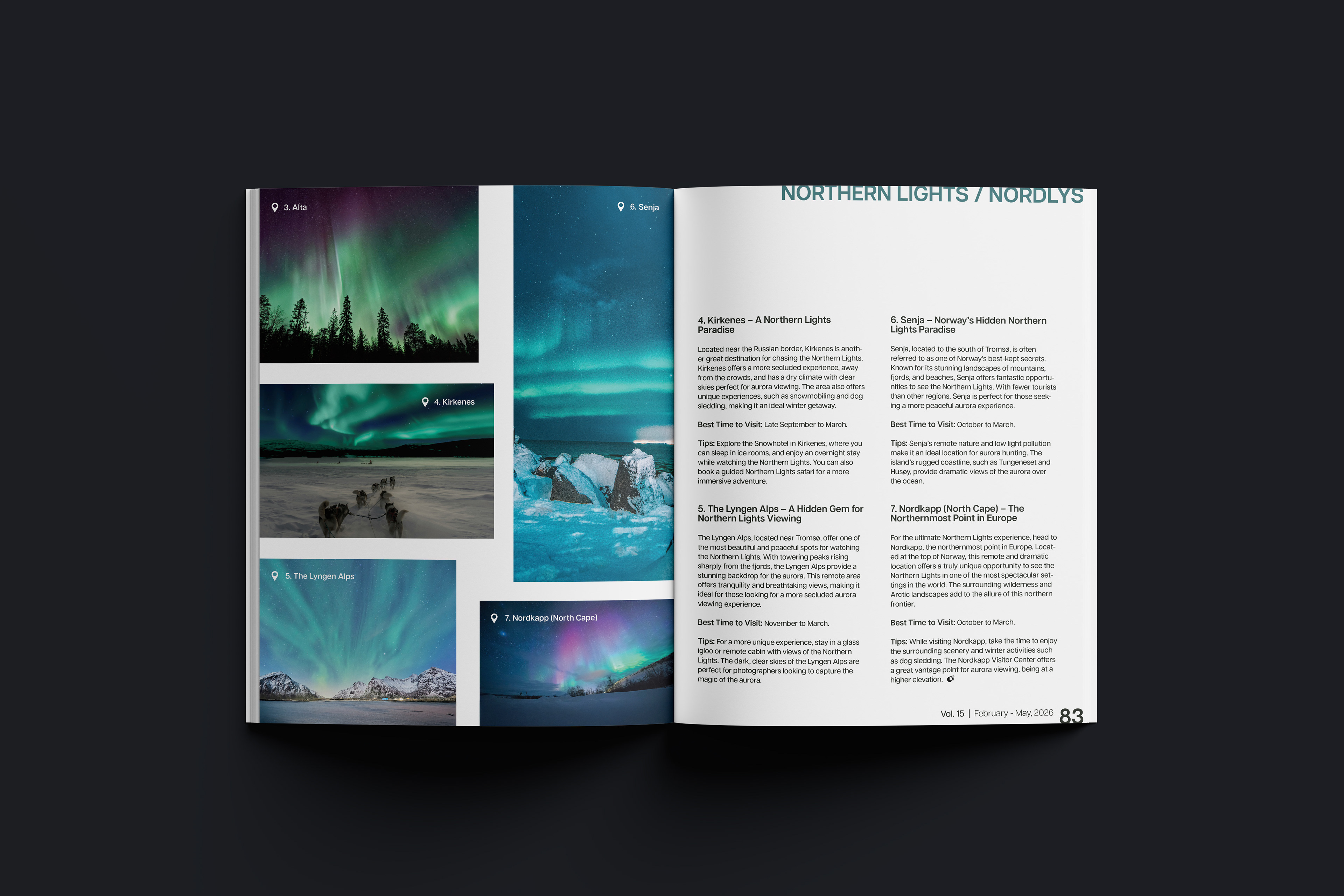 Magazine spread of Wanderlust, a travel magazine. The featured issue is Norway.