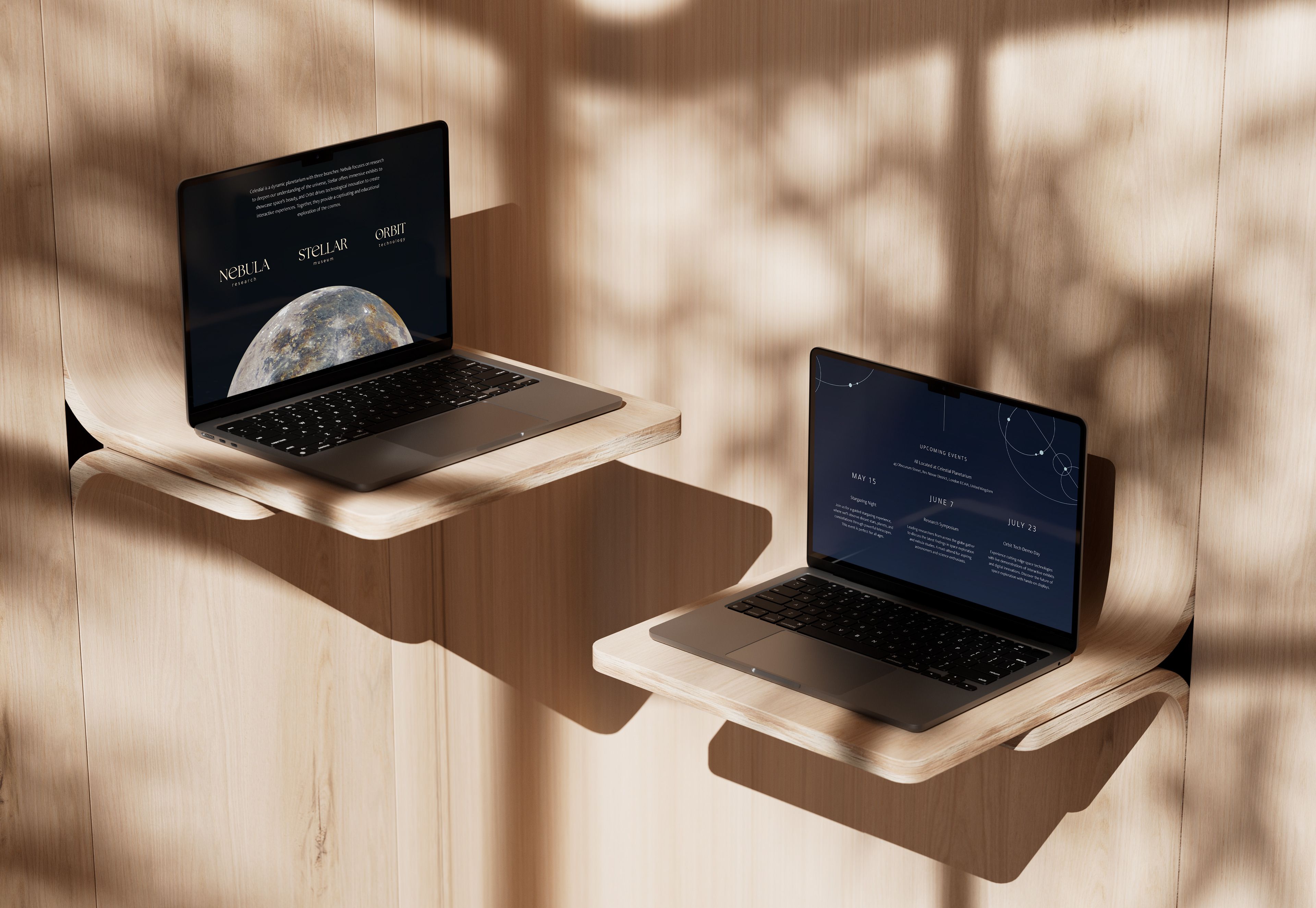 Mockup showing website for Celestial planetarium.