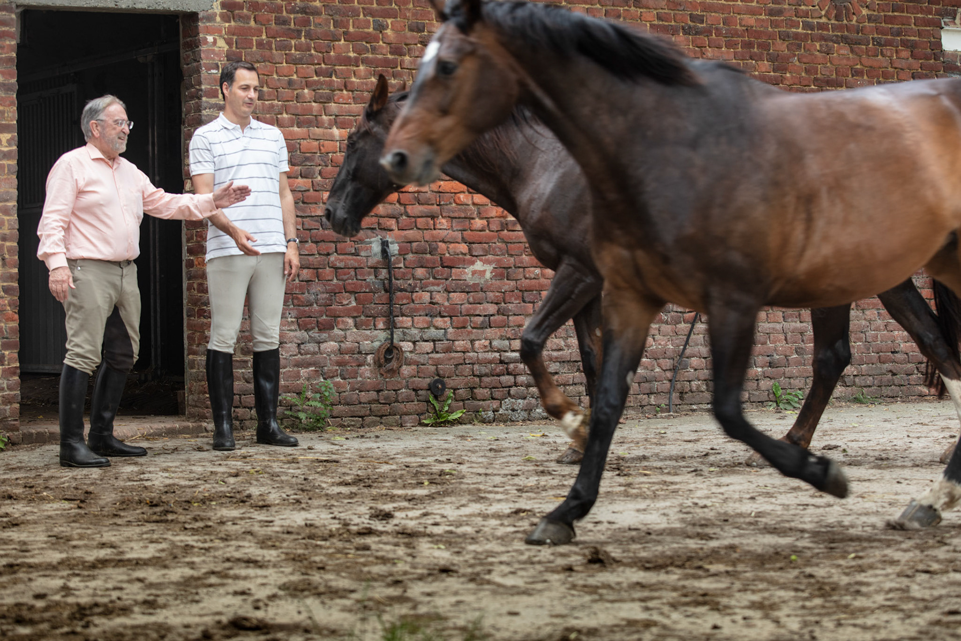 20180609 MICHELBEKE Brakel Belgium Minister Alexander De Croo with his father Minister of State herman during horse riding in their home town Michelbeke pict FRANK ABBELOOS